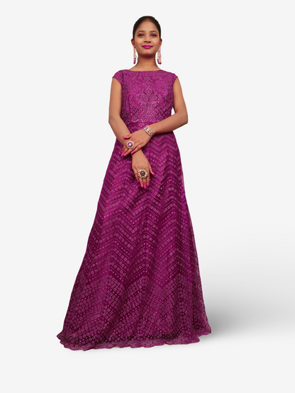 Gown with Glitter &amp; Shimmery effect for Women by Shreekama Dark Purple Designer Gowns for Party Festival Wedding Occasion in Noida