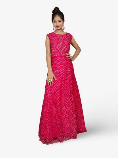 Gown with Glitter &amp; Shimmery effect for Women by Shreekama Magenta Designer Gowns for Party Festival Wedding Occasion in Noida
