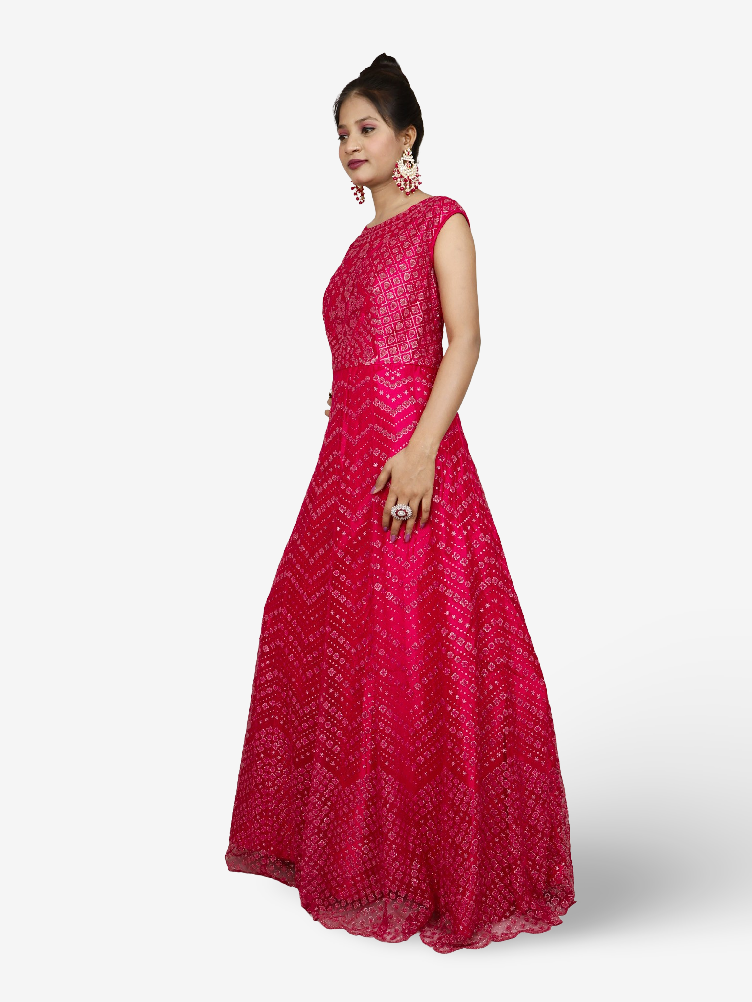 Gown with Glitter &amp; Shimmery effect for Women by Shreekama Magenta Designer Gowns for Party Festival Wedding Occasion in Noida