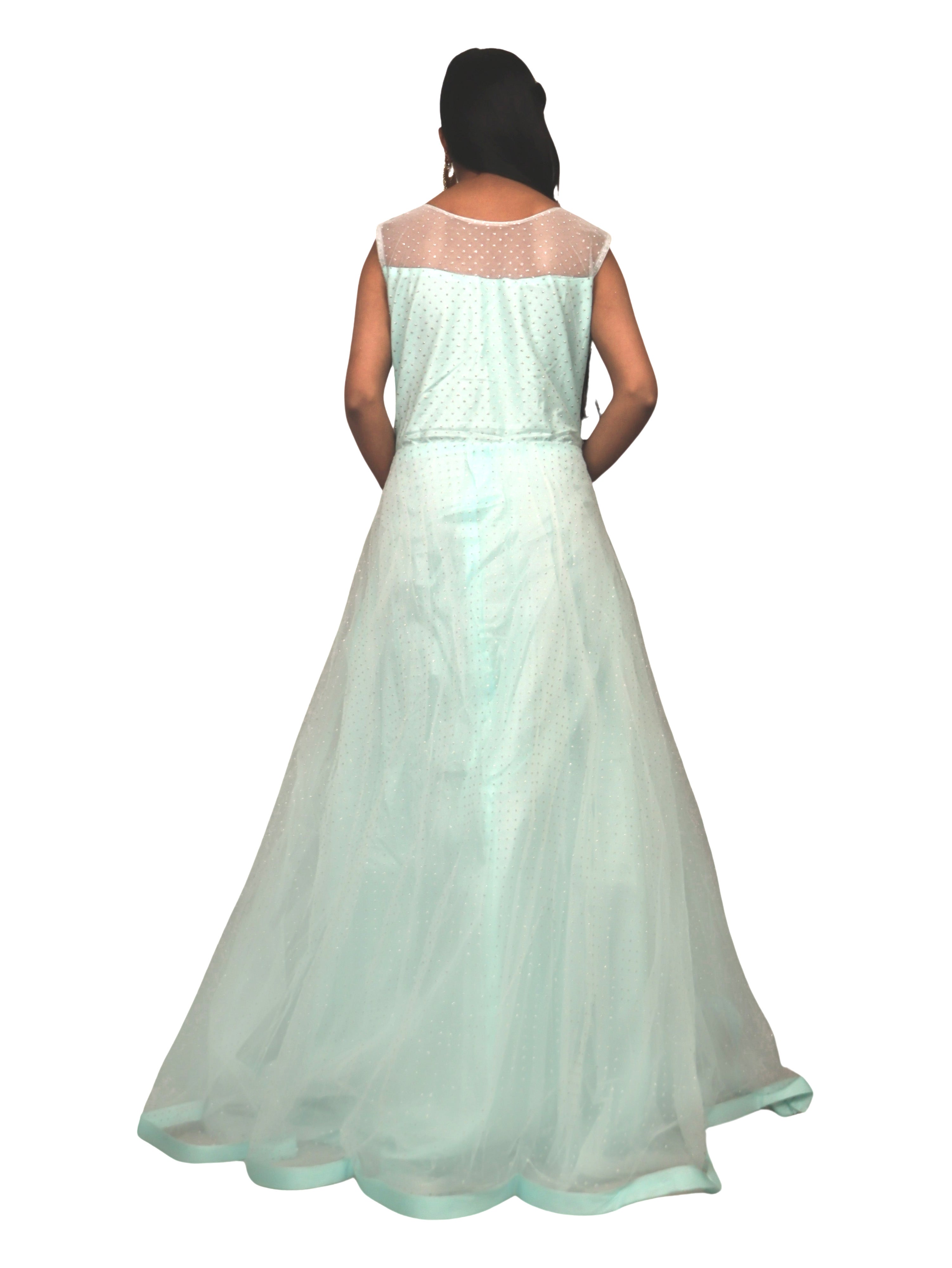 Gown with Embroidery &amp; Glitter Work by Shreekama Sky Blue Designer Gowns for Party Festival Wedding Occasion in Noida
