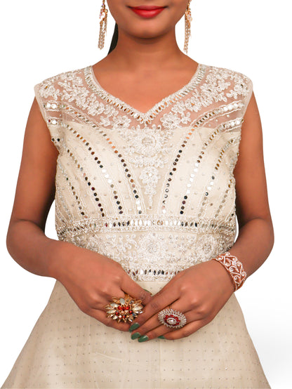 Gown with Embroidery &amp; Glitter Work by Shreekama Off White Designer Gowns for Party Festival Wedding Occasion in Noida