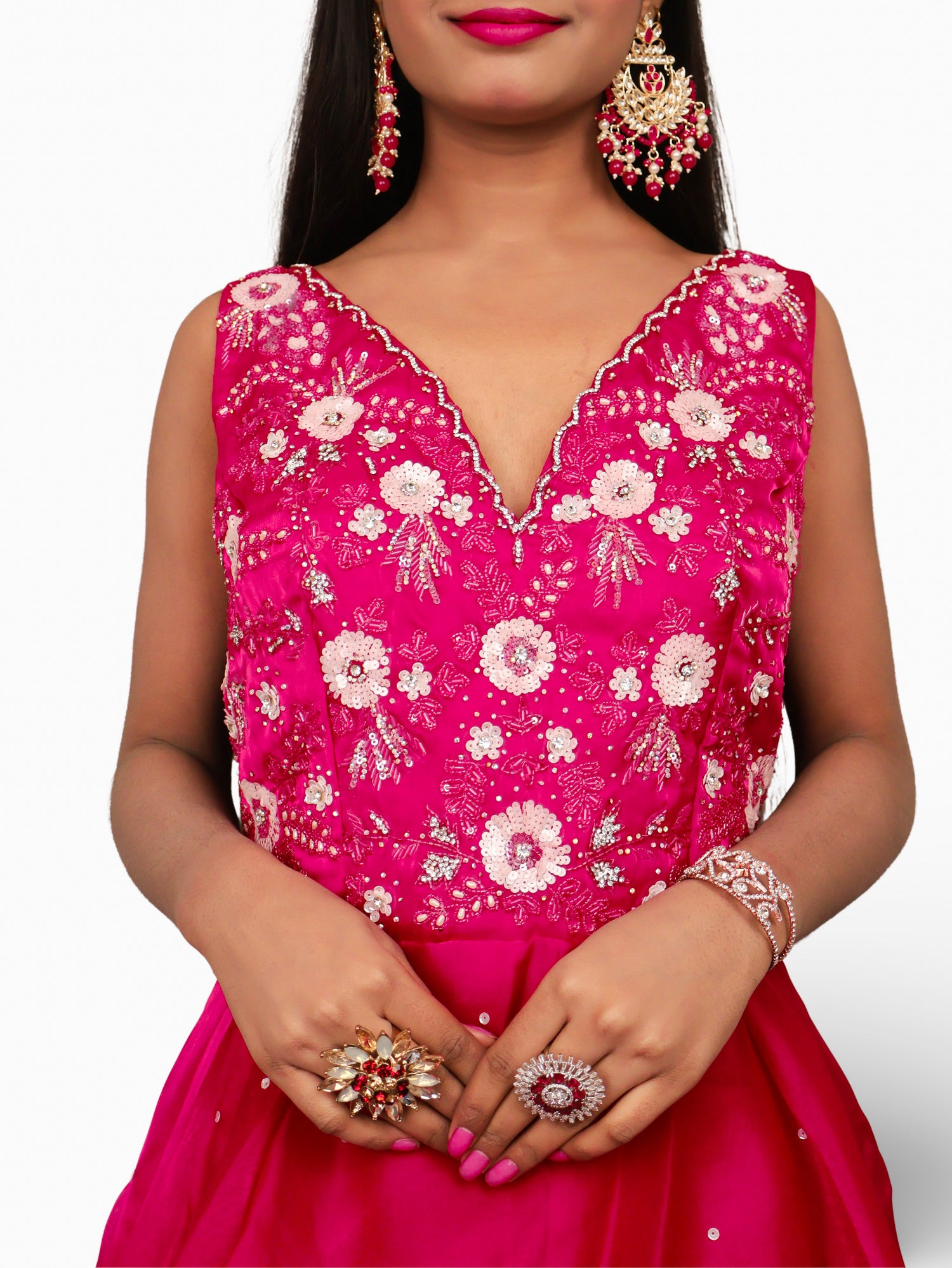 Gown with Sequin &amp; Cut Dana Work by Shreekama Magenta Designer Gowns for Party Festival Wedding Occasion in Noida