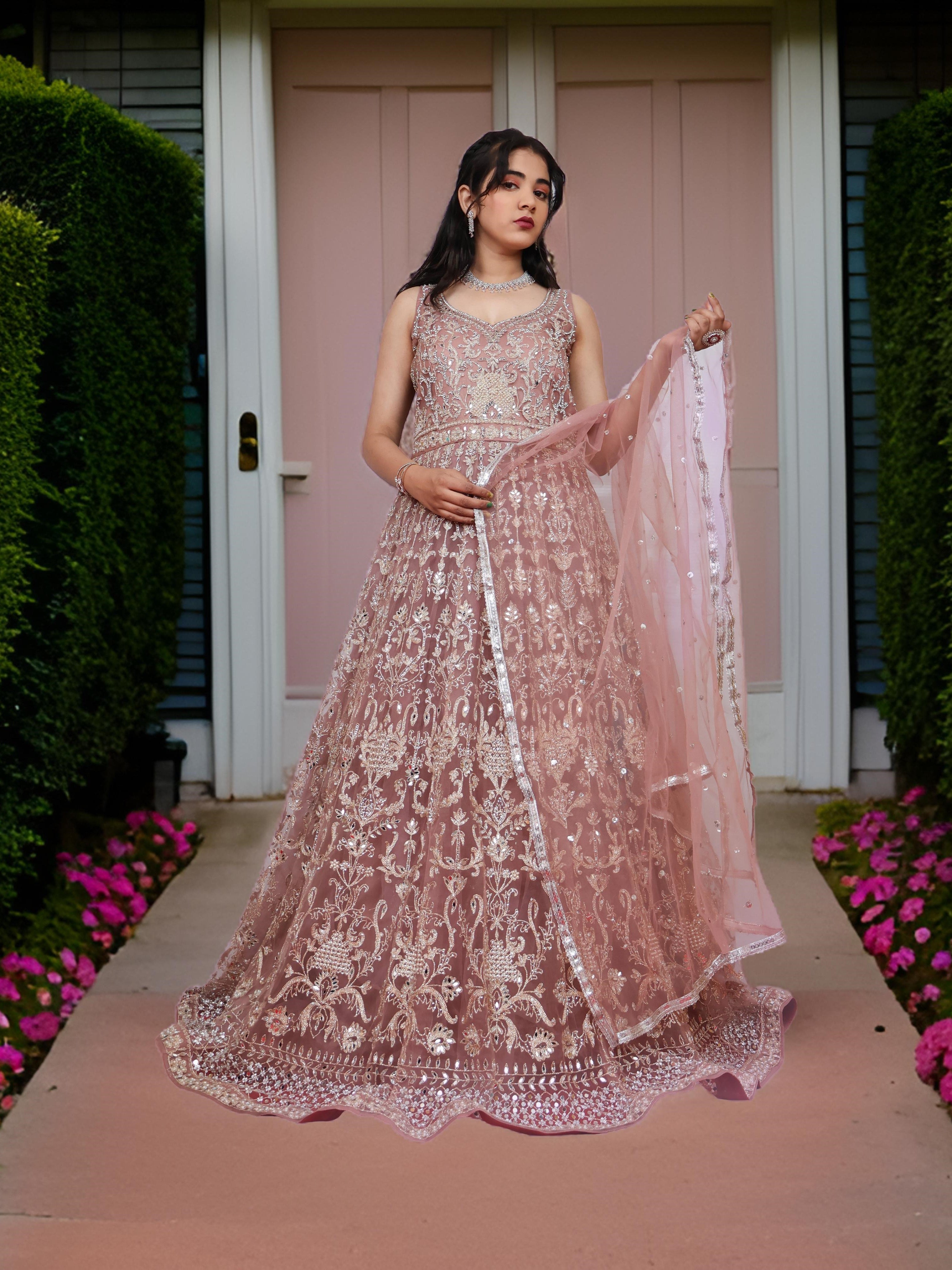 Nude Gown with Stones &amp; Embroidery Work by Shreekama Nude Designer Gowns for Party Festival Wedding Occasion in Noida