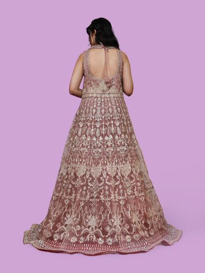 Nude Gown with Stones &amp; Embroidery Work by Shreekama Nude Designer Gowns for Party Festival Wedding Occasion in Noida