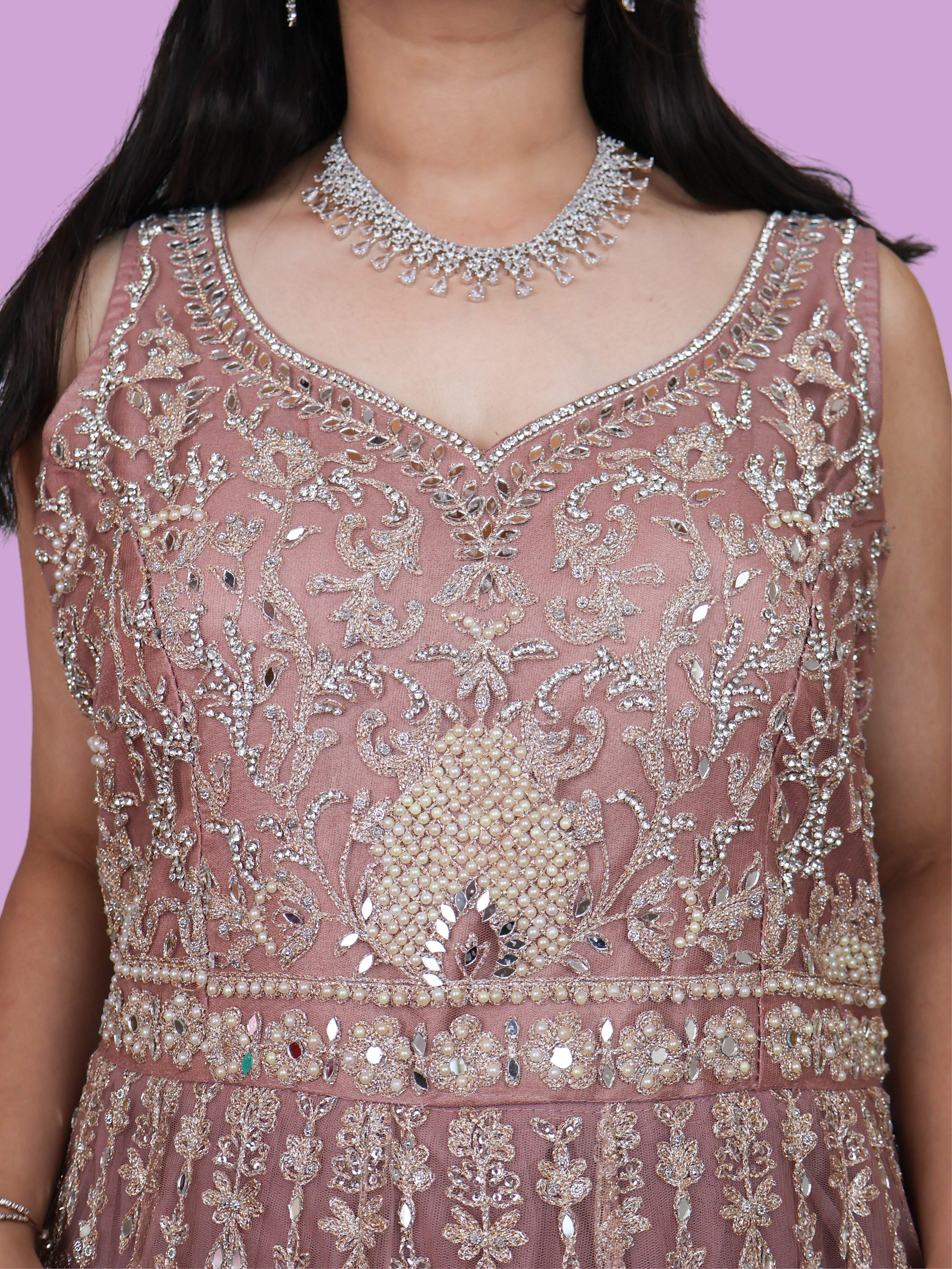 Nude Gown with Stones &amp; Embroidery Work by Shreekama Nude Designer Gowns for Party Festival Wedding Occasion in Noida