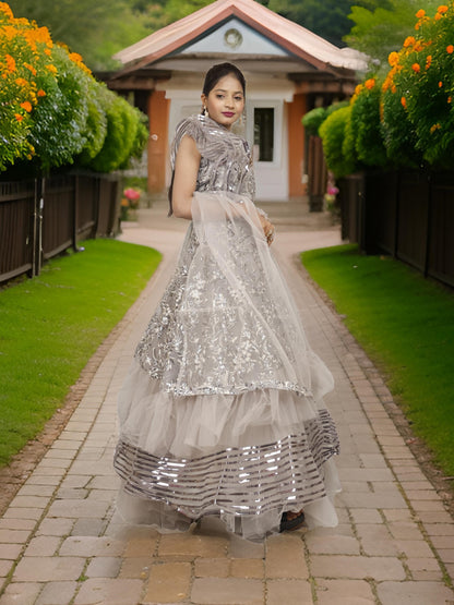 Lehenga Choli with Embroidery &amp; Sequin by Shreekama Grey Designer Lehenga for Party Festival Wedding Occasion in Noida