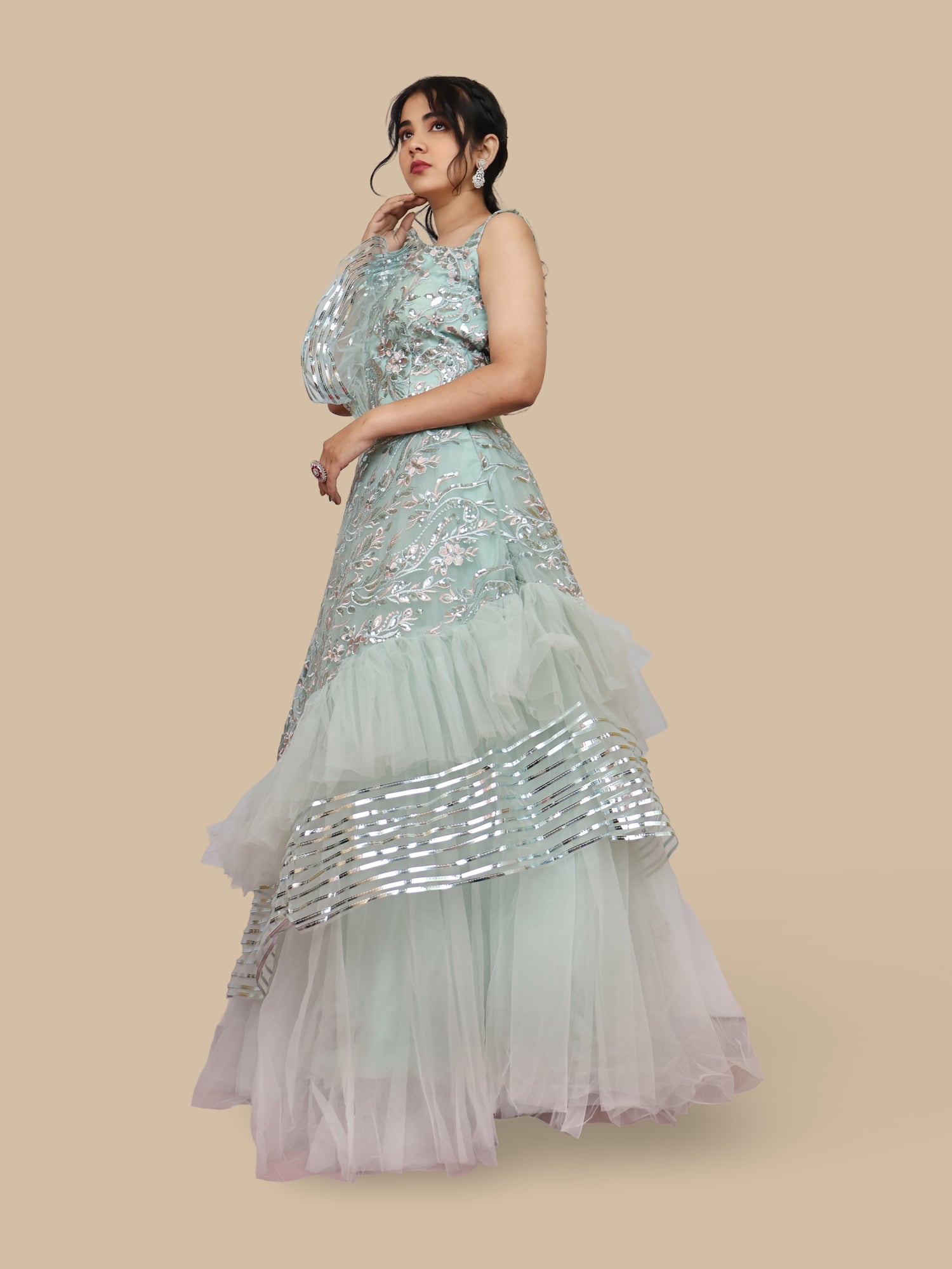 Lehenga Choli with Embroidery &amp; Sequin by Shreekama Pista Green Designer Lehenga for Party Festival Wedding Occasion in Noida