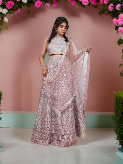Lehenga Choli Set with Embroidery &amp; Zari Thread Work by Shreekama Pink Designer Lehenga for Party Festival Wedding Occasion in Noida