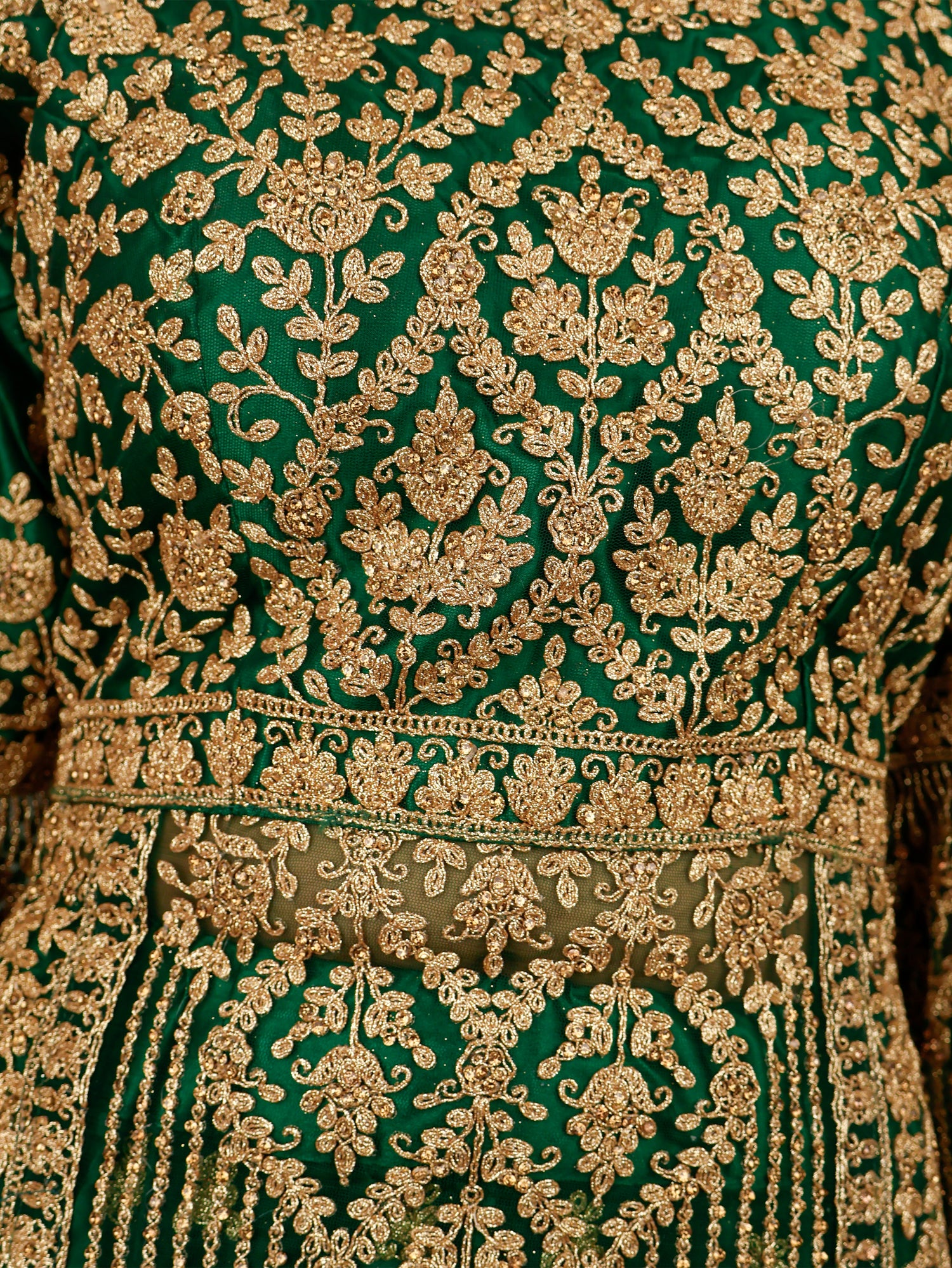 Lehenga Choli Set with Attached Shrug &amp; Zari Thread Work by Shreekama Royal Green Designer Lehenga for Party Festival Wedding Occasion in Noida