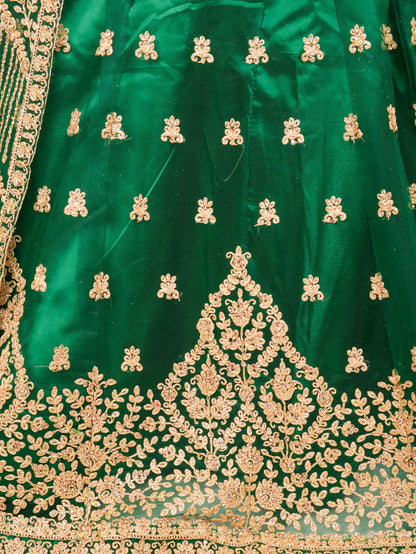 Lehenga Choli Set with Attached Shrug &amp; Zari Thread Work by Shreekama Royal Green Designer Lehenga for Party Festival Wedding Occasion in Noida