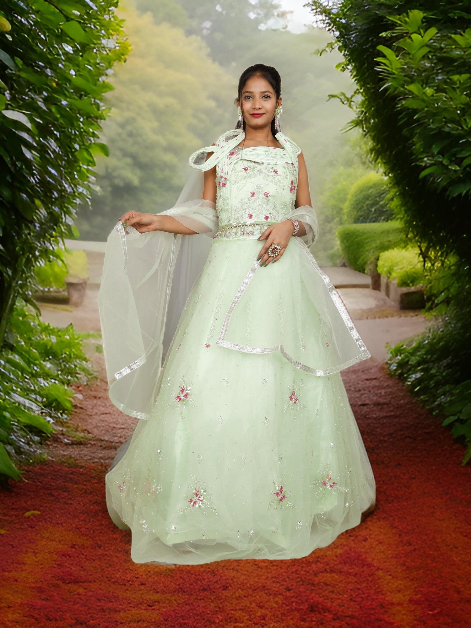 Pista Green Lehenga Choli Set with Stone &amp; Sequin by Shreekama Pista Green Designer Lehenga for Party Festival Wedding Occasion in Noida