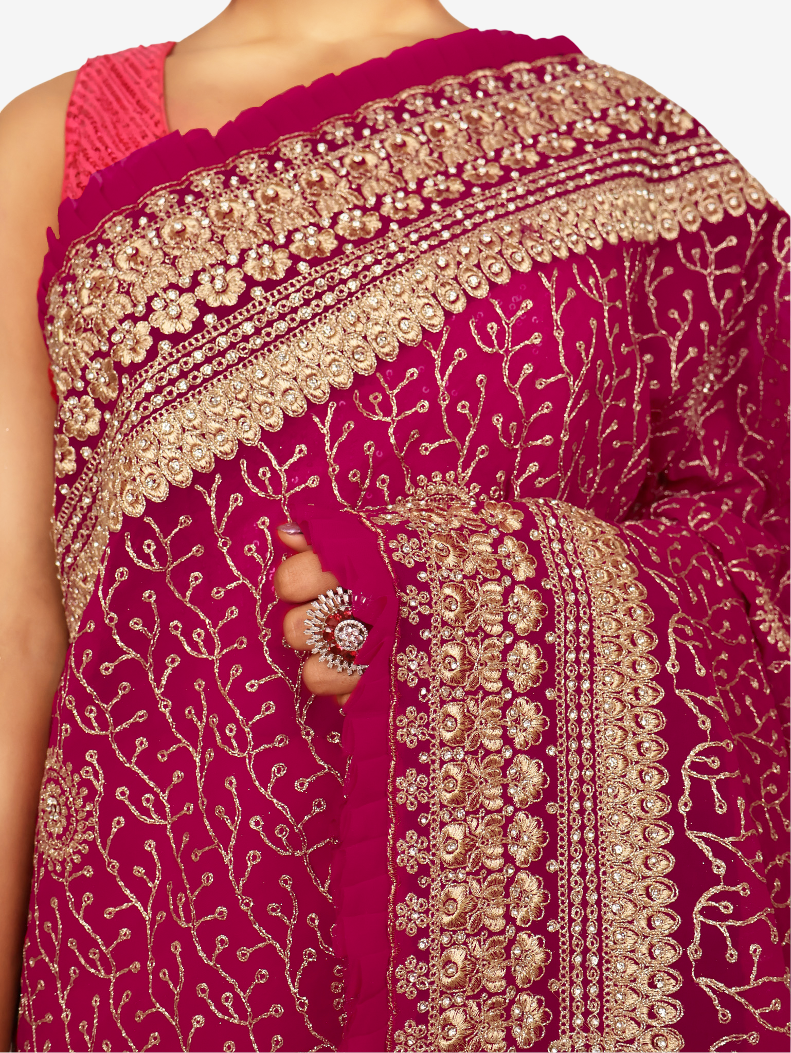 Designer Saree with Stone &amp; Heavy Zari Work Embroidery Work by Shreekama Magenta Designer Sarees for Party Festival Wedding Occasion in Noida