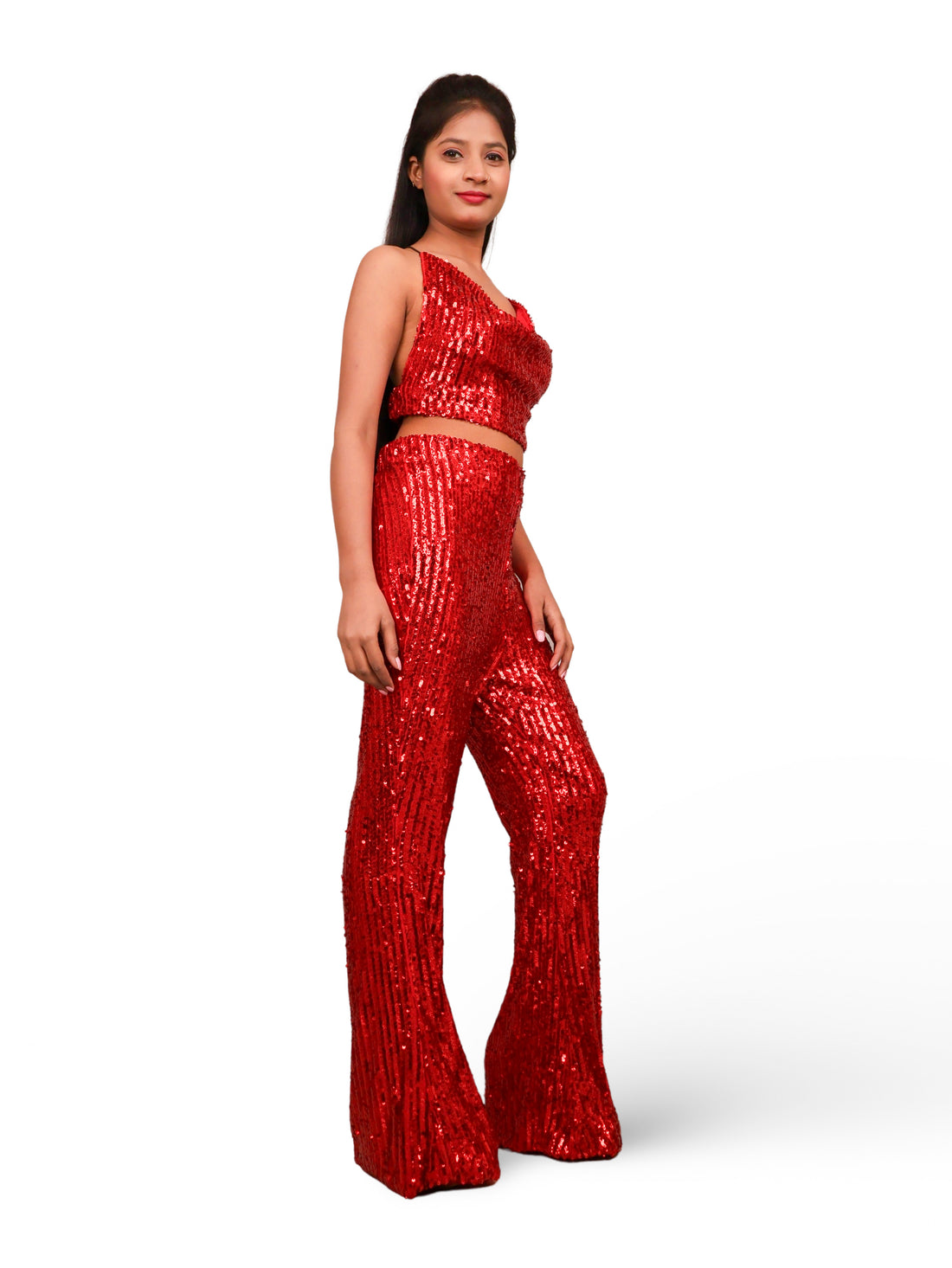 Sequins Spaghetti Neck Co-Ord Set by Shreekama Red Dress for Party Festival Wedding Occasion in Noida