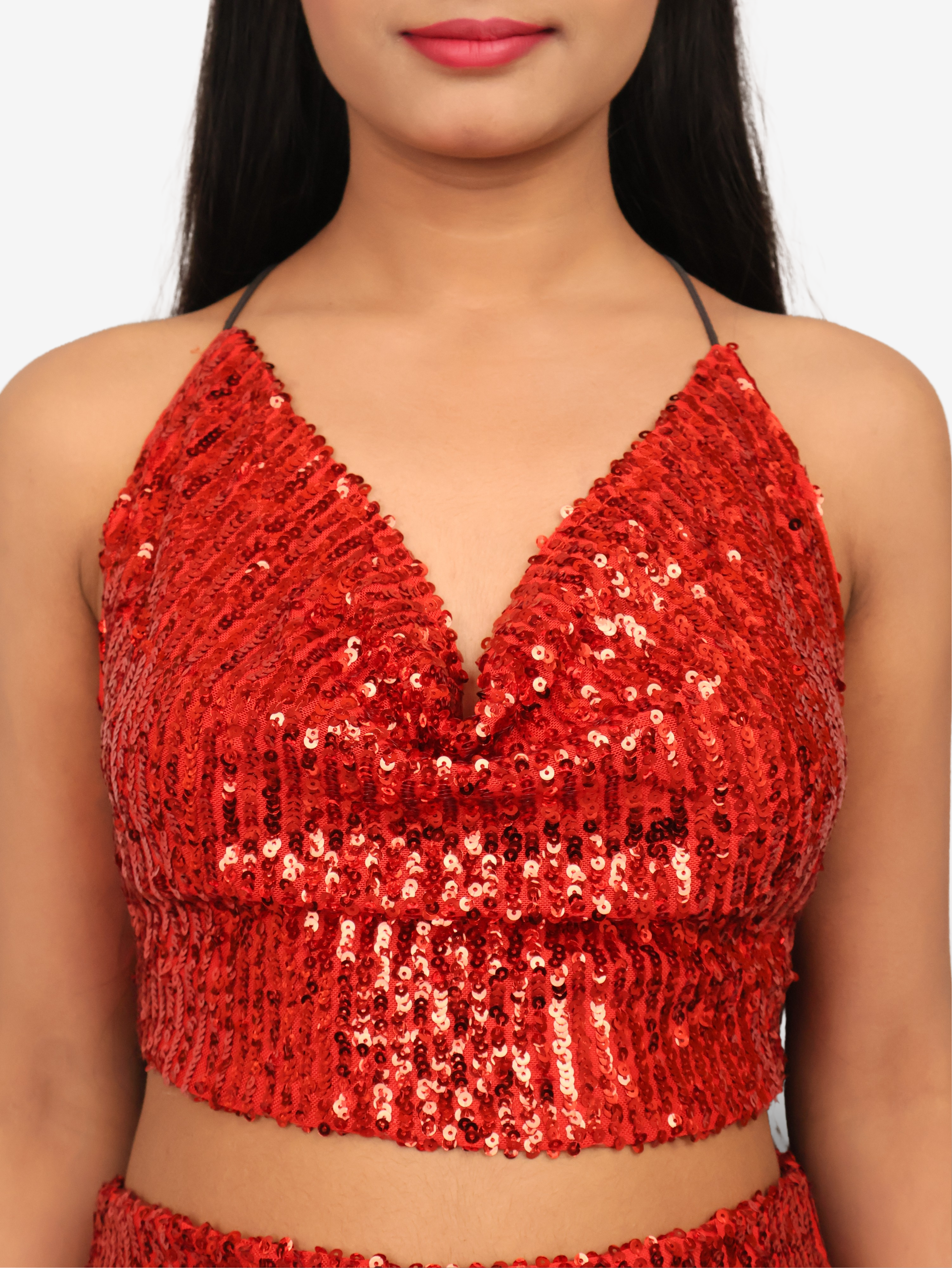 Sequins Spaghetti Neck Co-Ord Set by Shreekama Red Dress for Party Festival Wedding Occasion in Noida