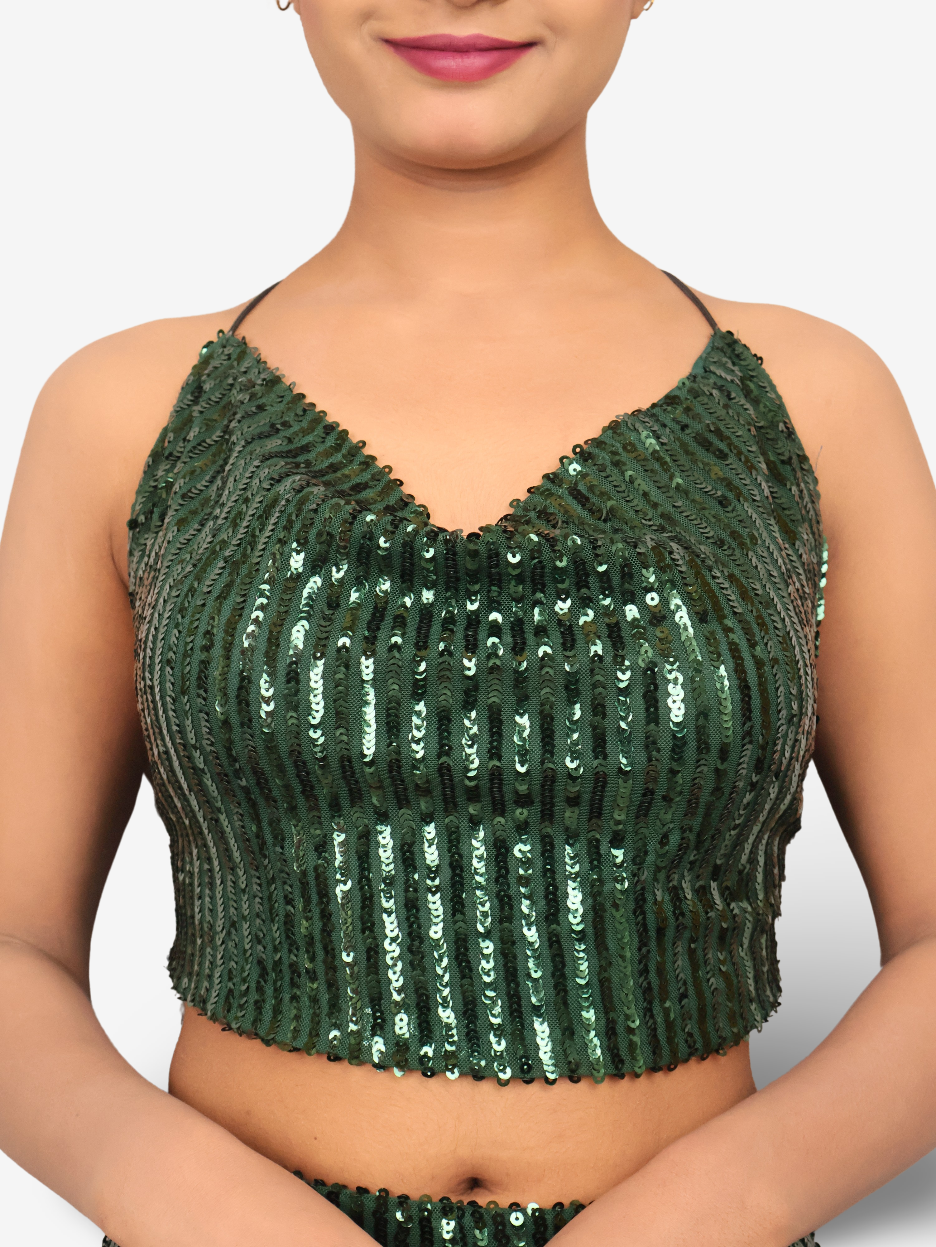 Sequins Spaghetti Neck Co-Ord Set by Shreekama Dark Green Dress for Party Festival Wedding Occasion in Noida
