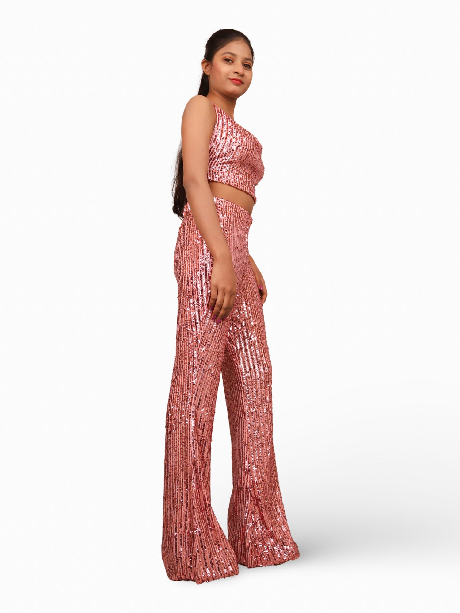 Sequins Spaghetti Neck Co-Ord Set by Shreekama Pink Dress for Party Festival Wedding Occasion in Noida