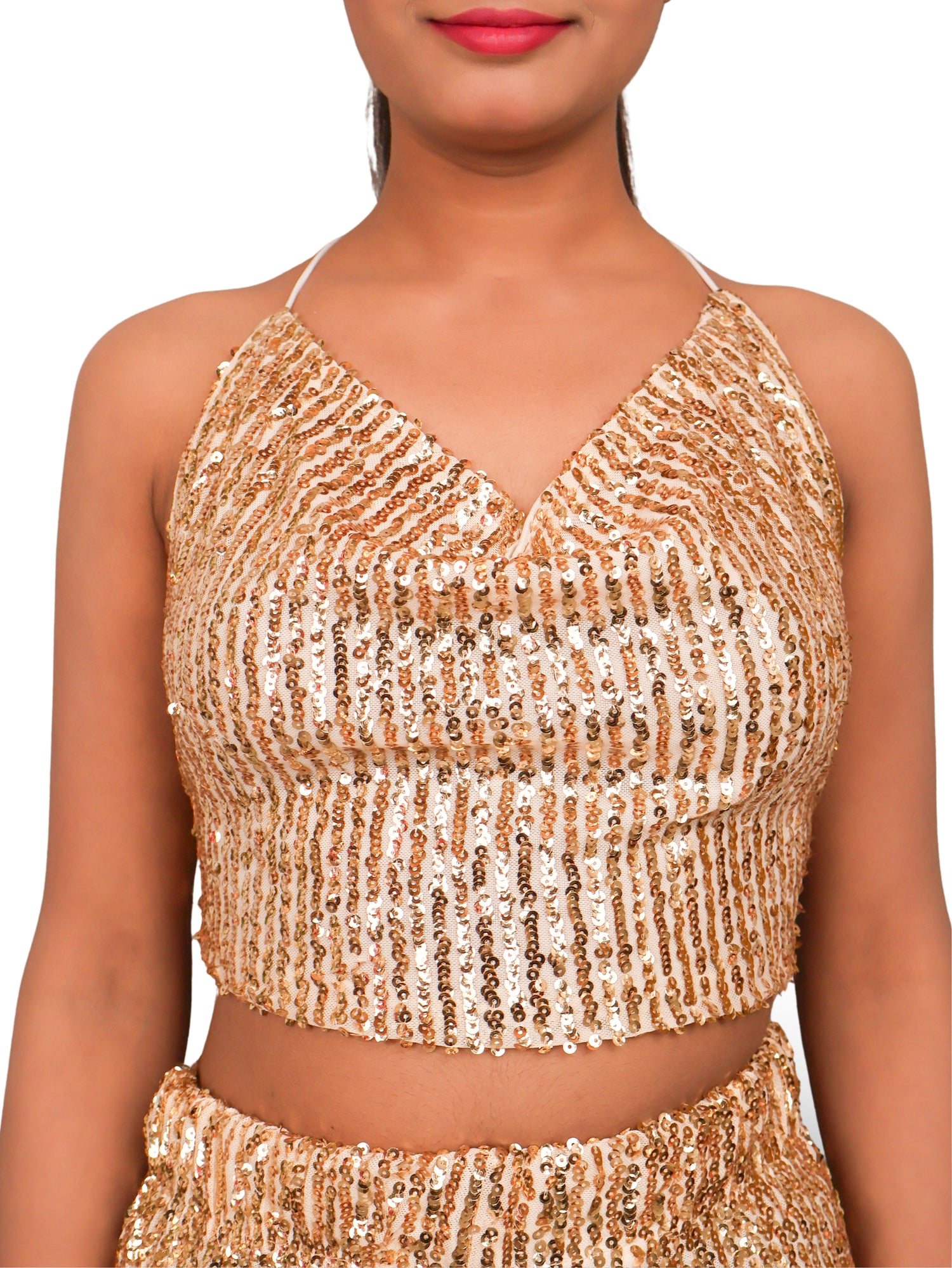 Sequins Spaghetti Neck Co-Ord Set by Shreekama Gold Dress for Party Festival Wedding Occasion in Noida