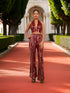 Glamour Halter Neck Sequins Bodycon Co-Ord Set by Shreekama Maroon Dress for Party Festival Wedding Occasion in Noida