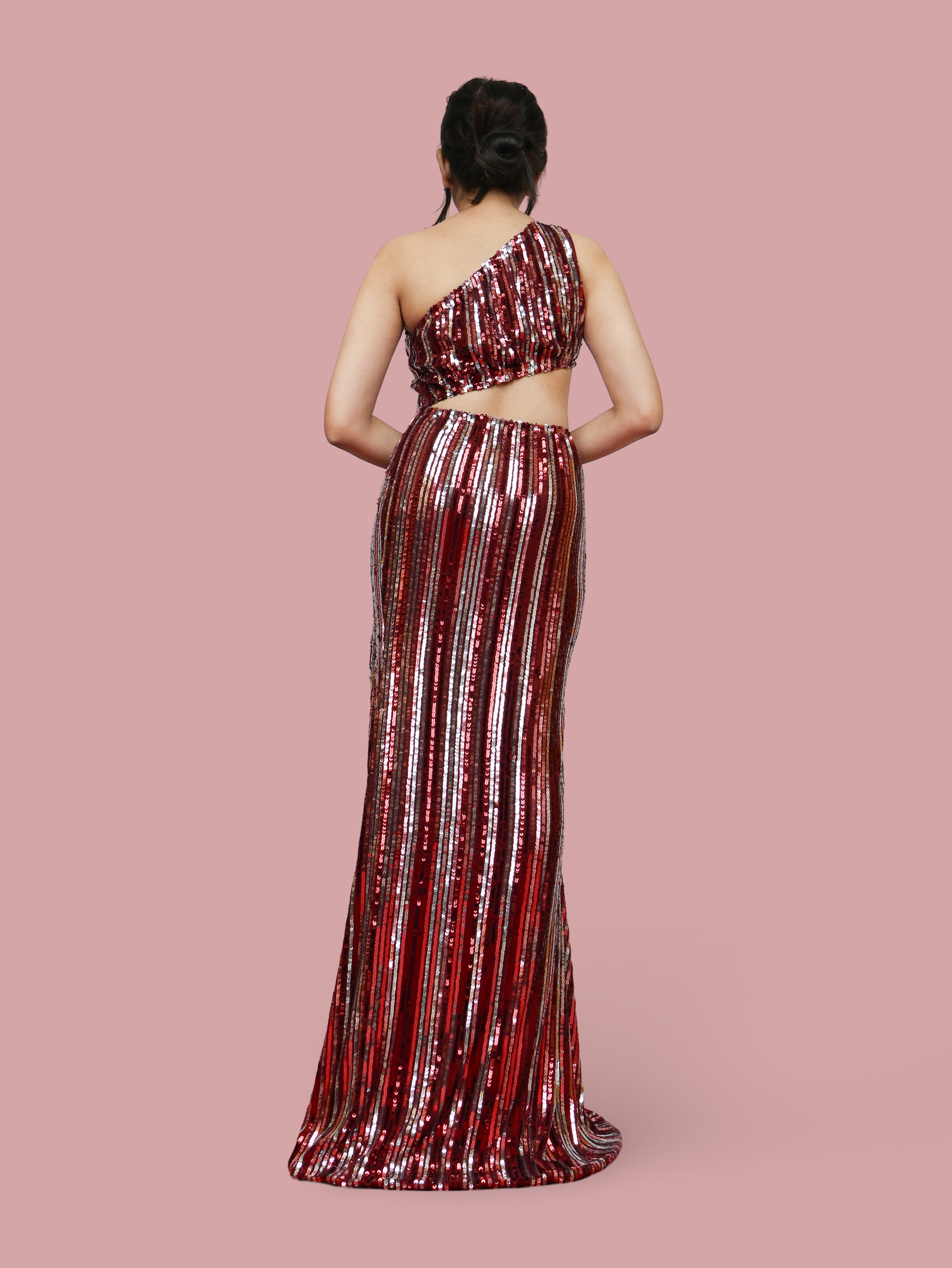 One-Shoulder Sequin Maxi Party Dress by Shreekama Maroon Dress for Party Festival Wedding Occasion in Noida