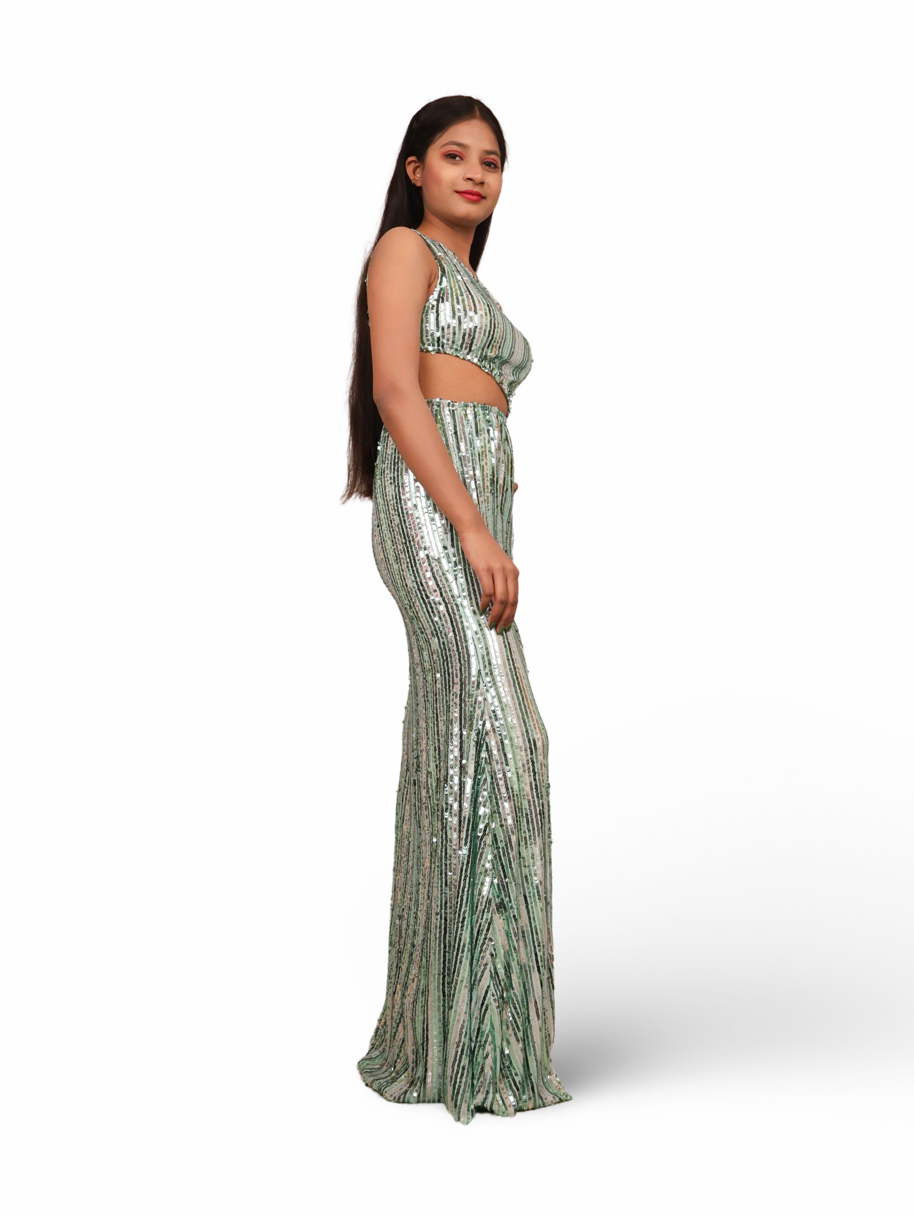 One-Shoulder Sequin Maxi Party Dress by Shreekama Green Dress for Party Festival Wedding Occasion in Noida
