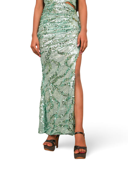 Sequins One-Shoulder Maxi Party Dress by Shreekama Light Green Dress for Party Festival Wedding Occasion in Noida