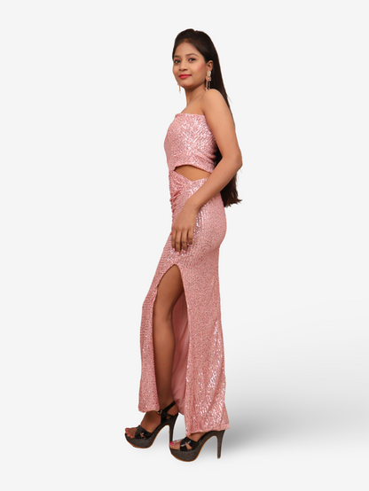 Sequins One-Shoulder Maxi Party Dress by Shreekama Pink Dress for Party Festival Wedding Occasion in Noida