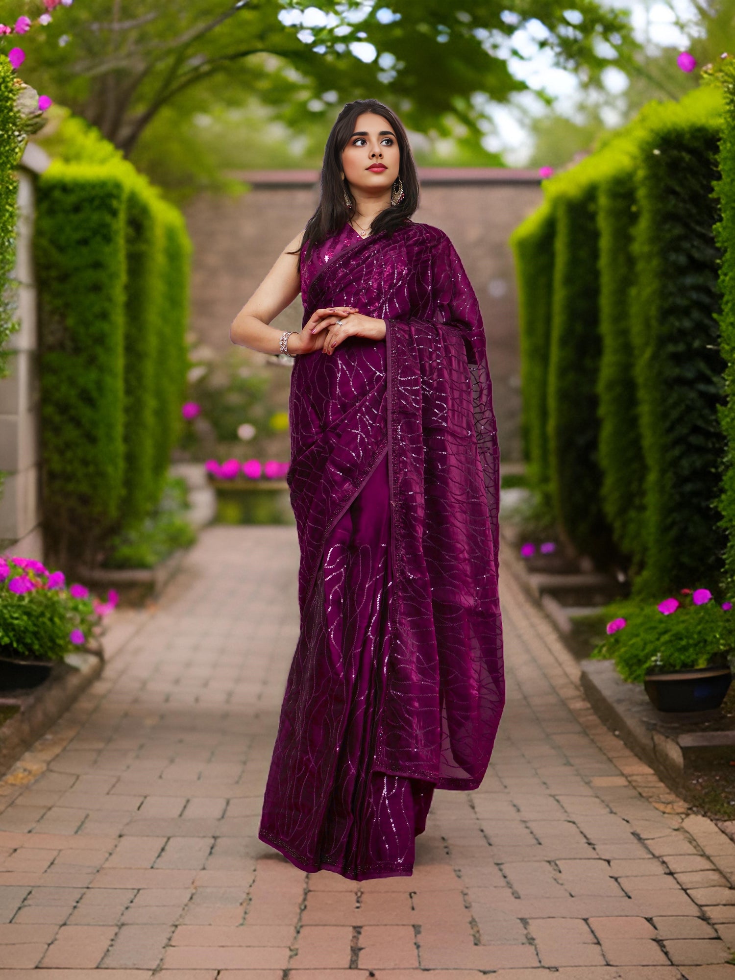 Designer Saree with Heavy Sequin &amp; Stone Work by Shreekama