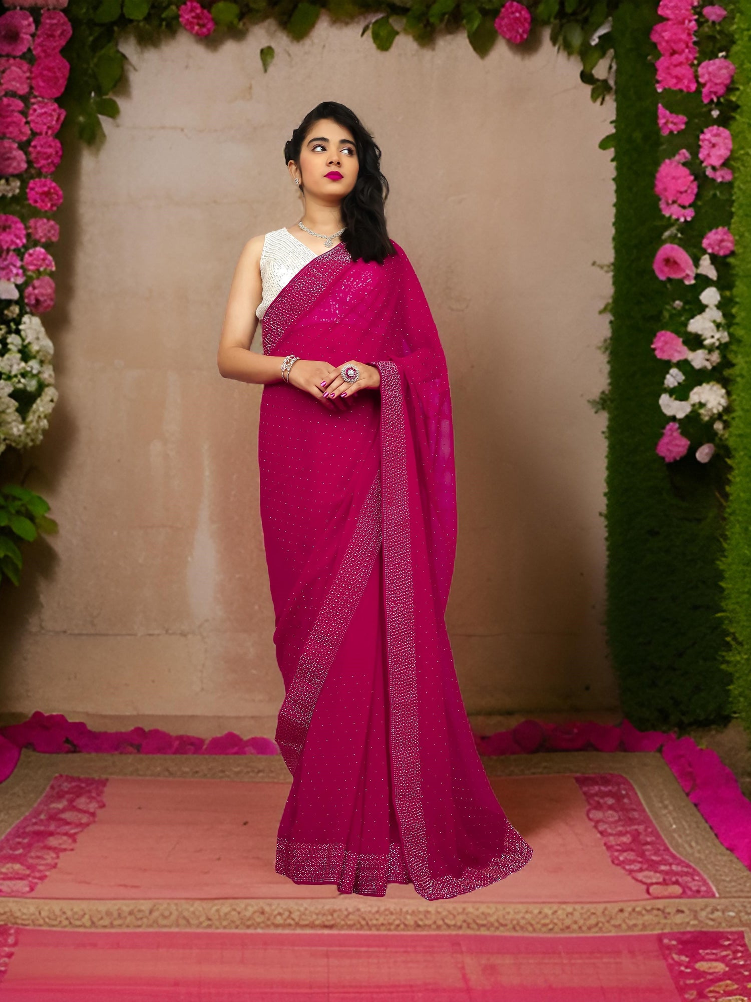 Designer Saree with Rhinestone Work by Shreekama