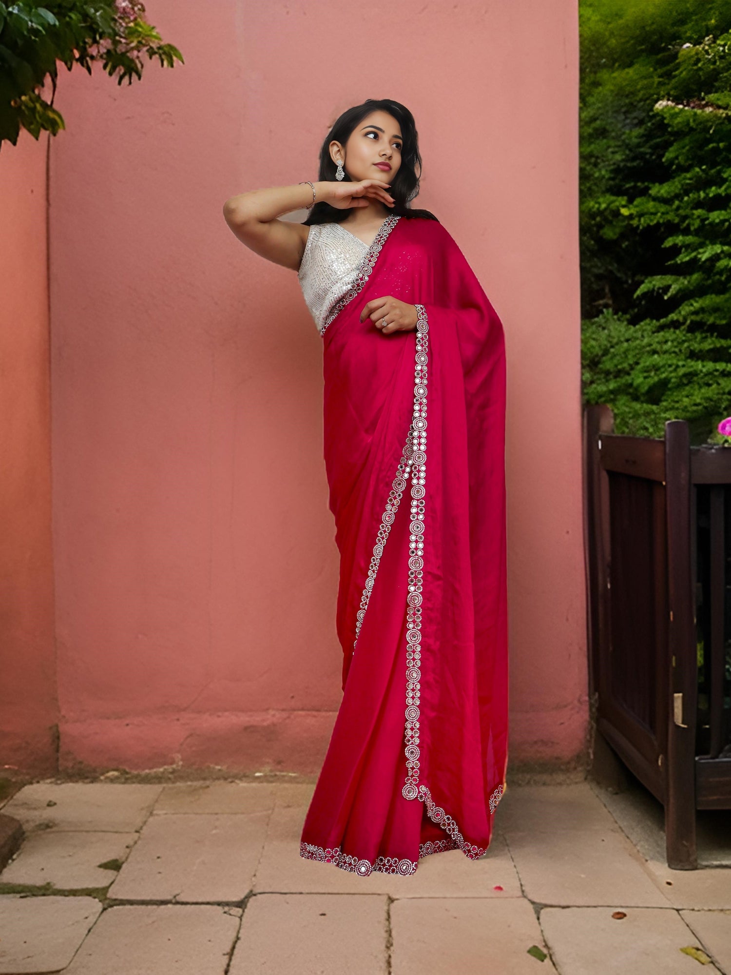 Designer Saree with American Diamond &amp; Mirror Work by Shreekama