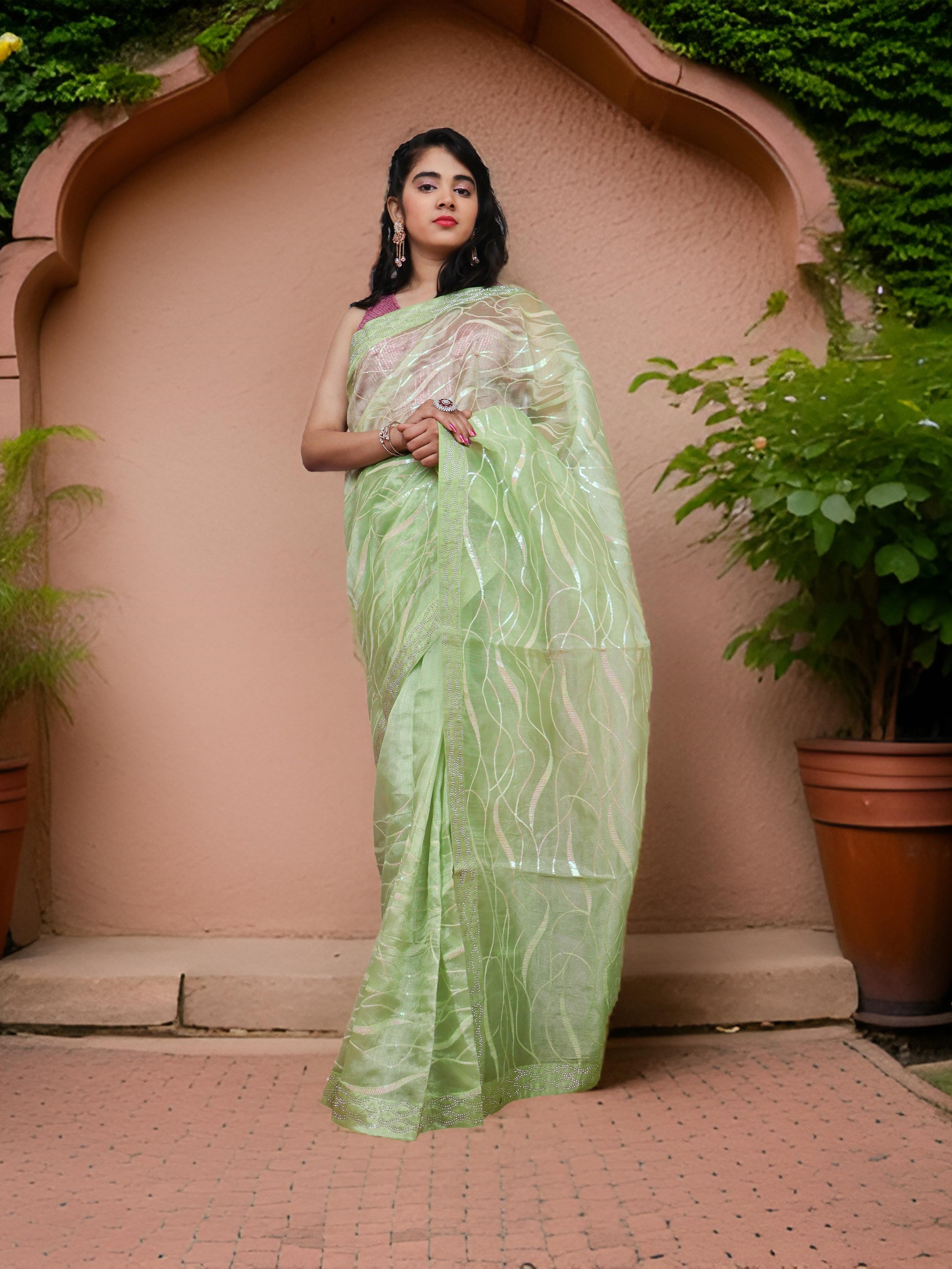 Designer Saree with Rhinestones &amp; Heavy Sequin Work by Shreekama