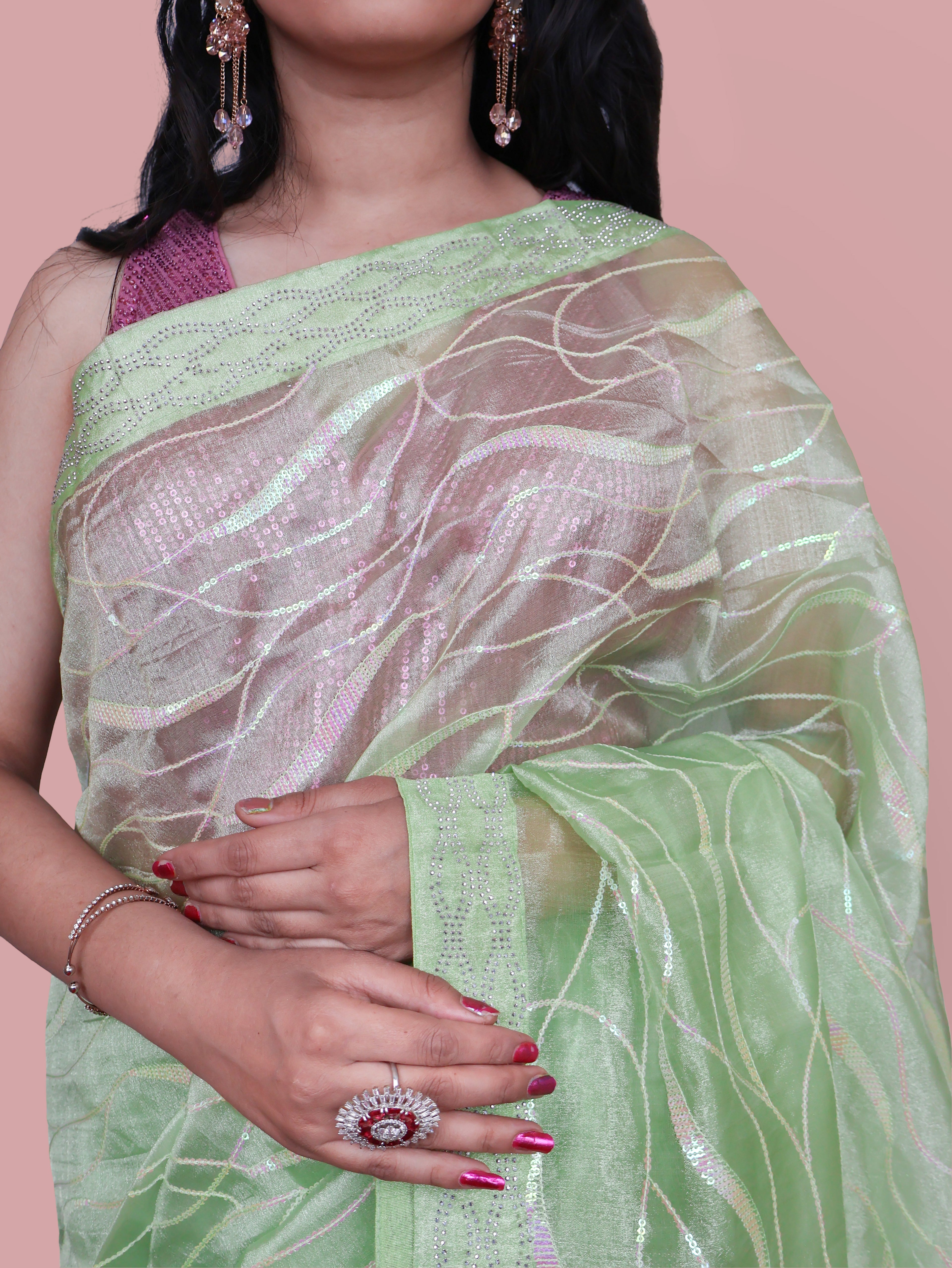 Designer Saree with Rhinestones &amp; Heavy Sequin Work by Shreekama