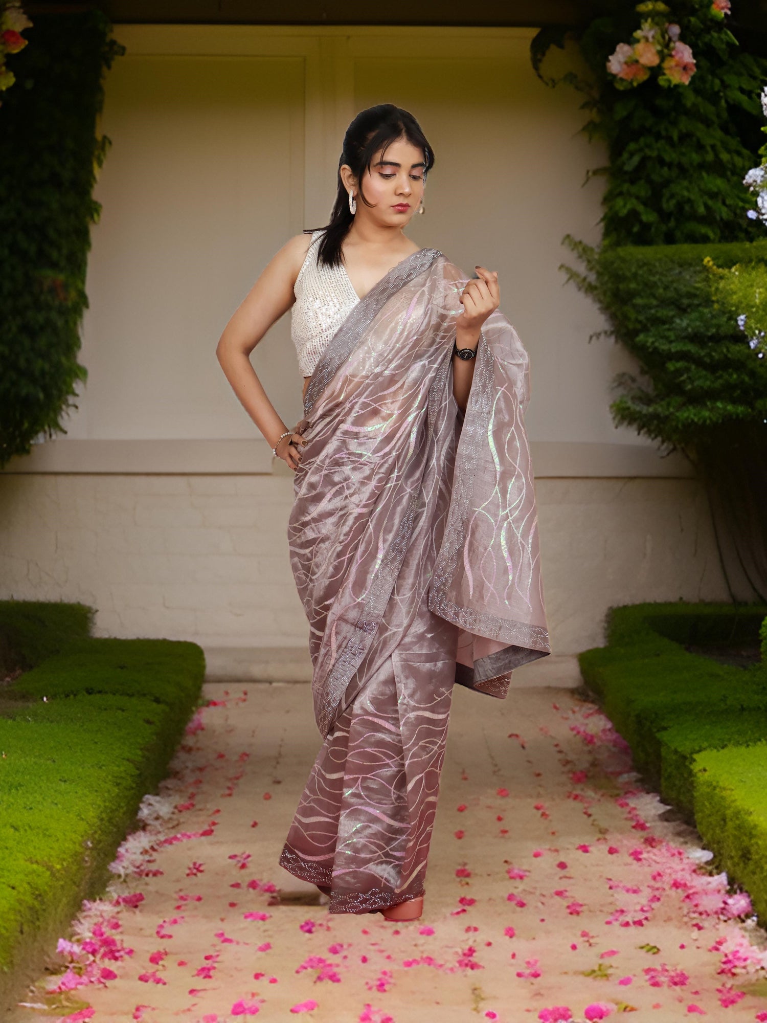 Designer Saree with Rhinestones &amp; Heavy Sequin Work by Shreekama