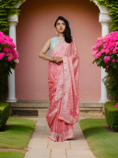 Designer Saree with Embroidery &amp; Zari Thread Work by Shreekama