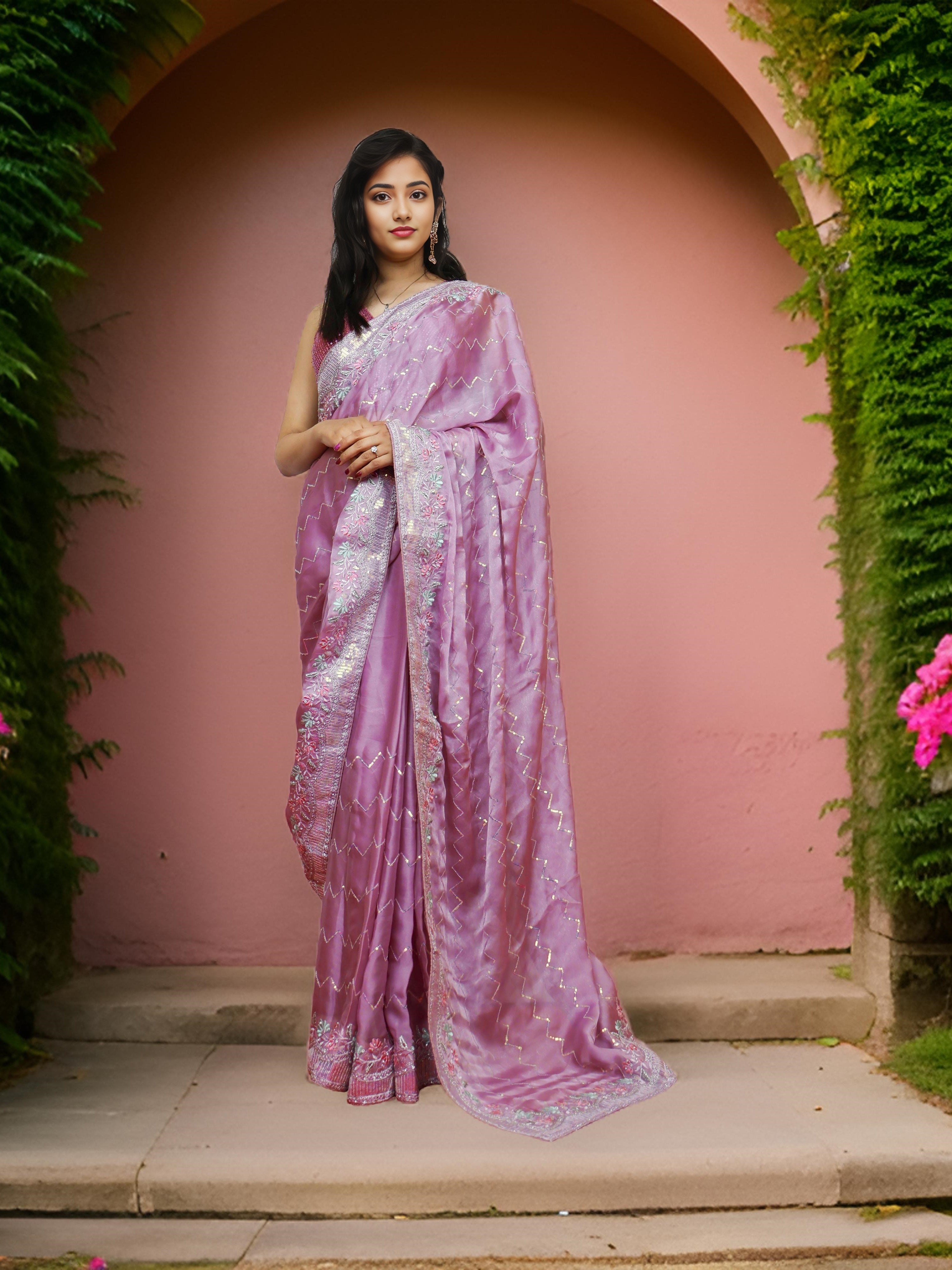 Designer Saree with Embroidery &amp; Zari Thread Work by Shreekama