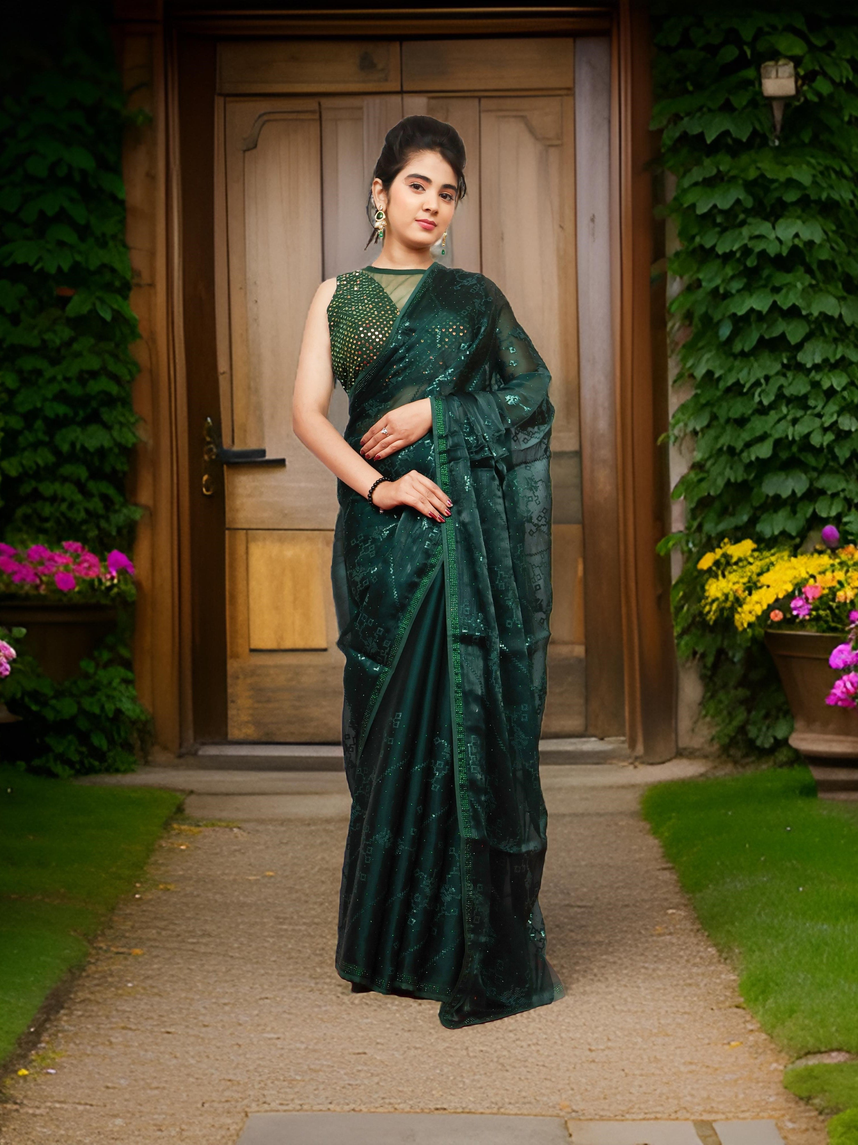 Designer Saree with Rhinestones &amp; Sequin Work by Shreekama