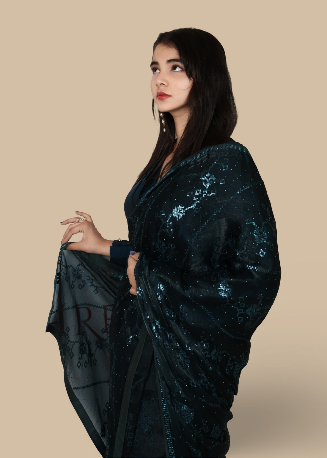 Designer Saree with Rhinestones &amp; Sequin Work by Shreekama
