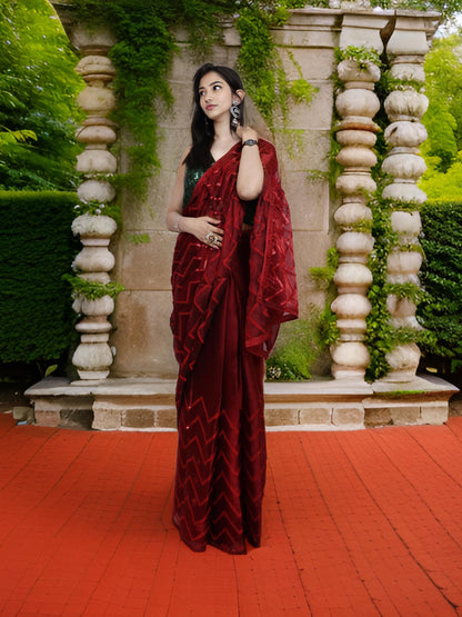 Designer Saree with Rhinstone &amp; Thread Work by Shreekama