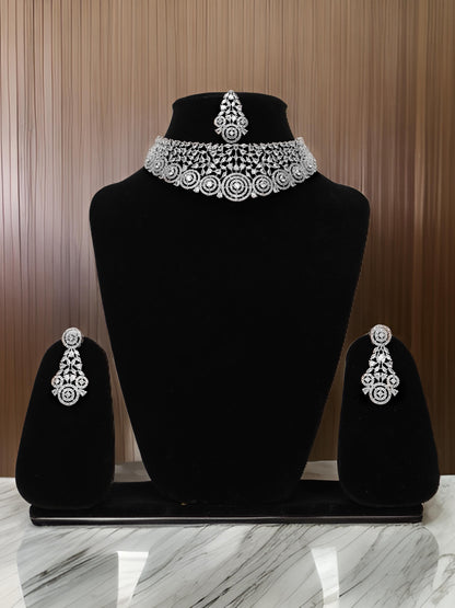 Silver Plated AD Necklace Set