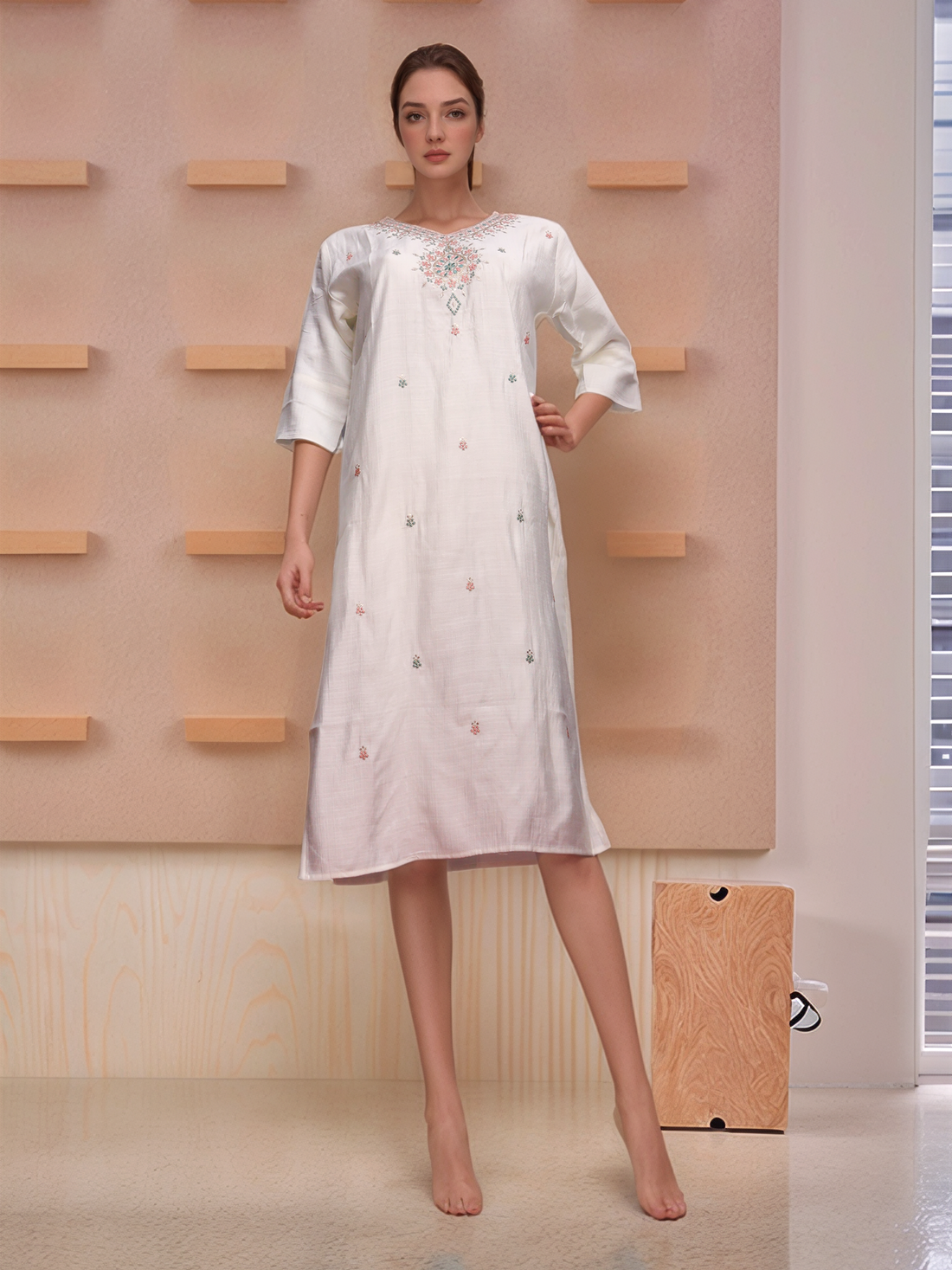 Cotton Kurti with Beautifully Embroidered Neckline