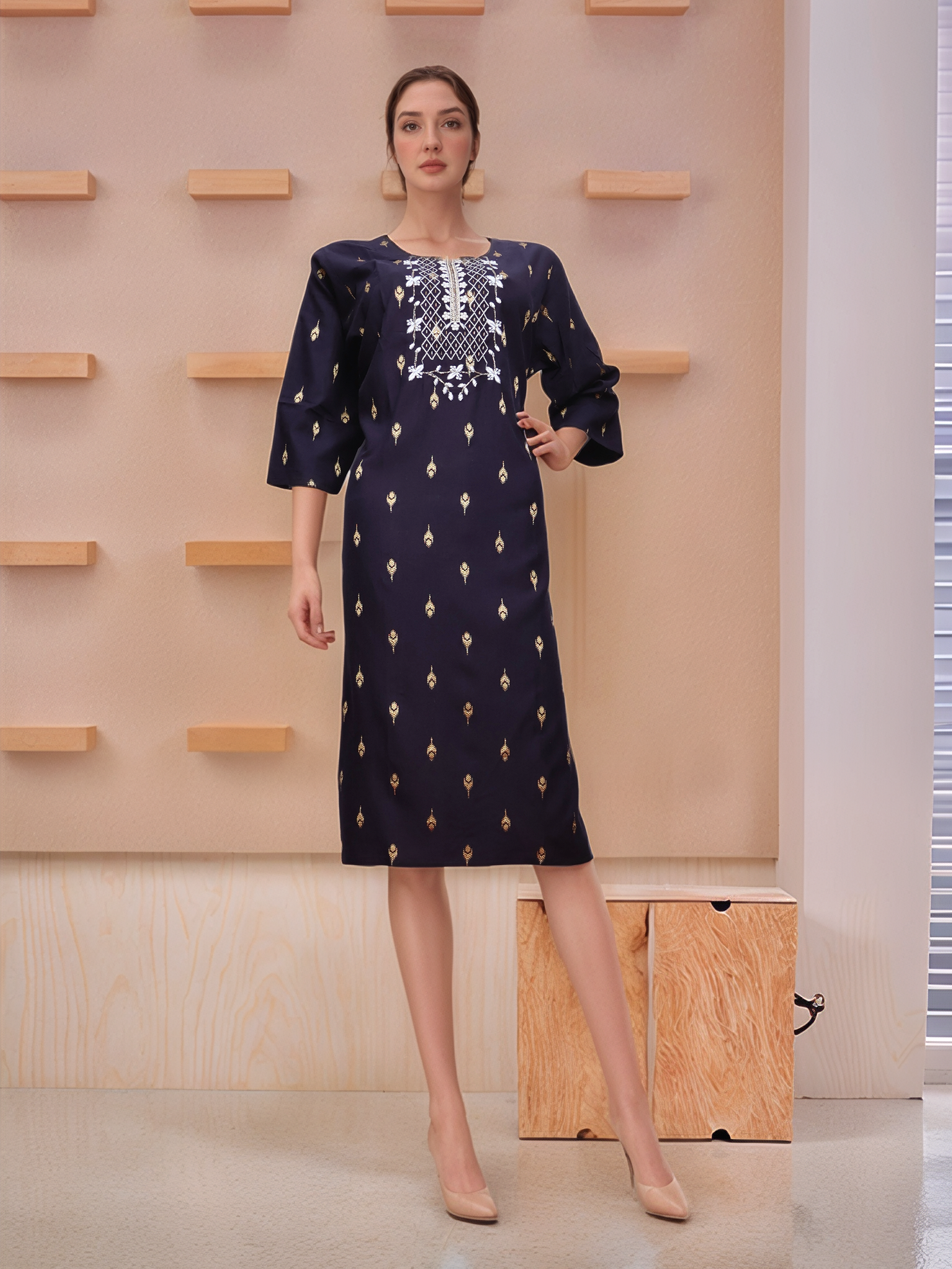 Cotton Kurti with Stunning Embroidered Neck