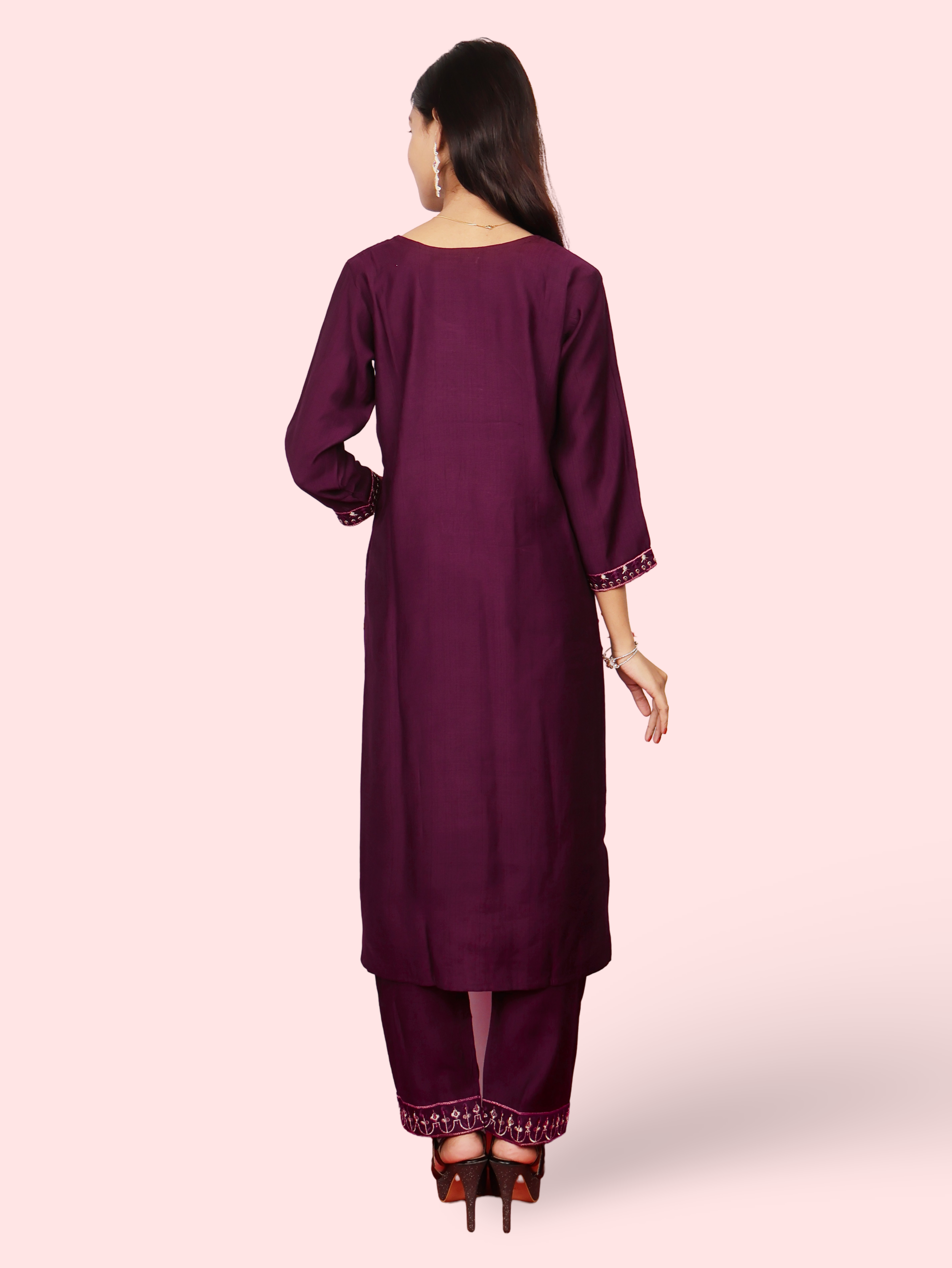 Rayon-Cotton Embroidered Straight Kurti with Pant and Dupatta