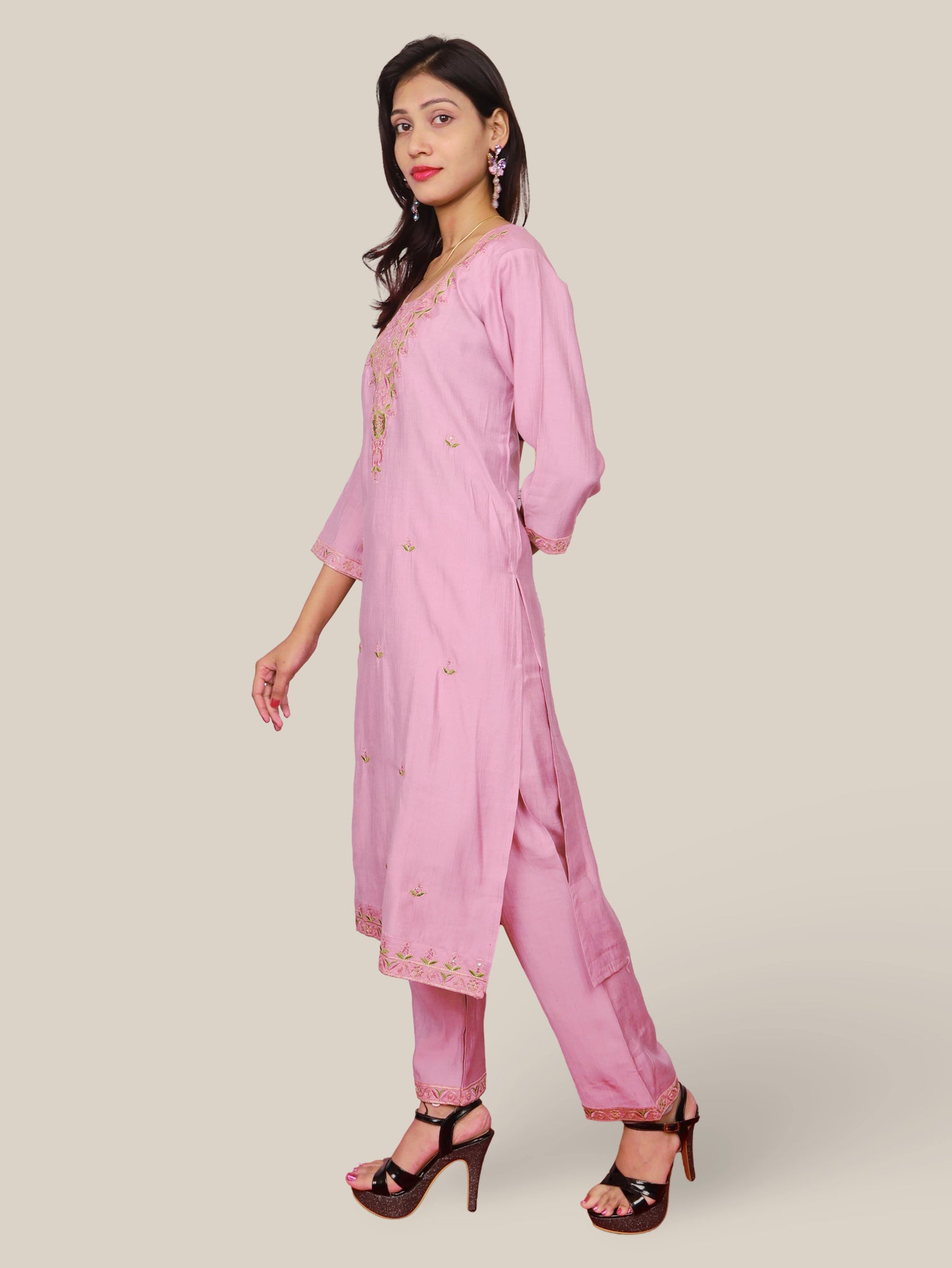 Vatican Silk Embroidered Straight Kurti with Pants and Dupatta