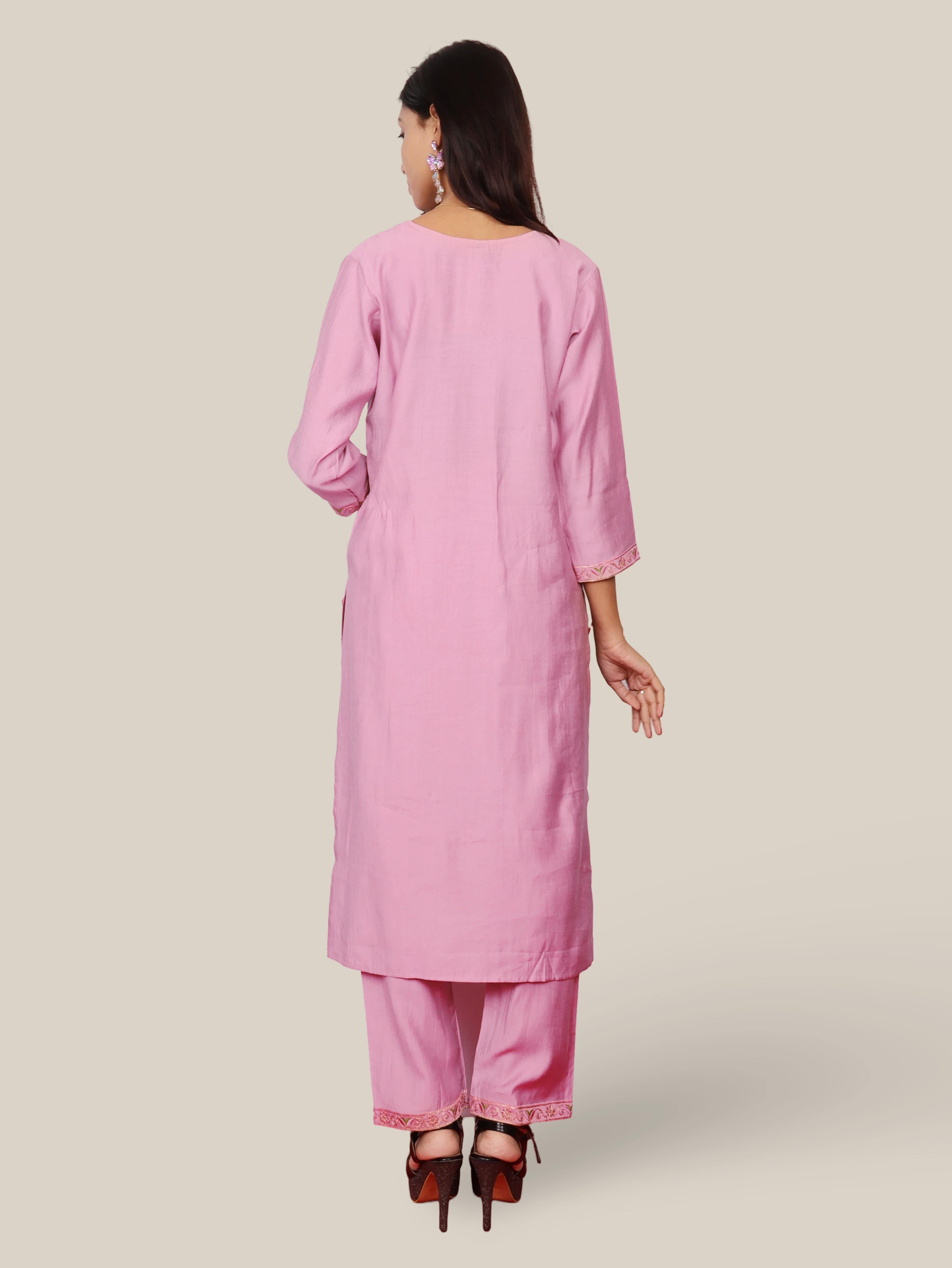 Vatican Silk Embroidered Straight Kurti with Pants and Dupatta