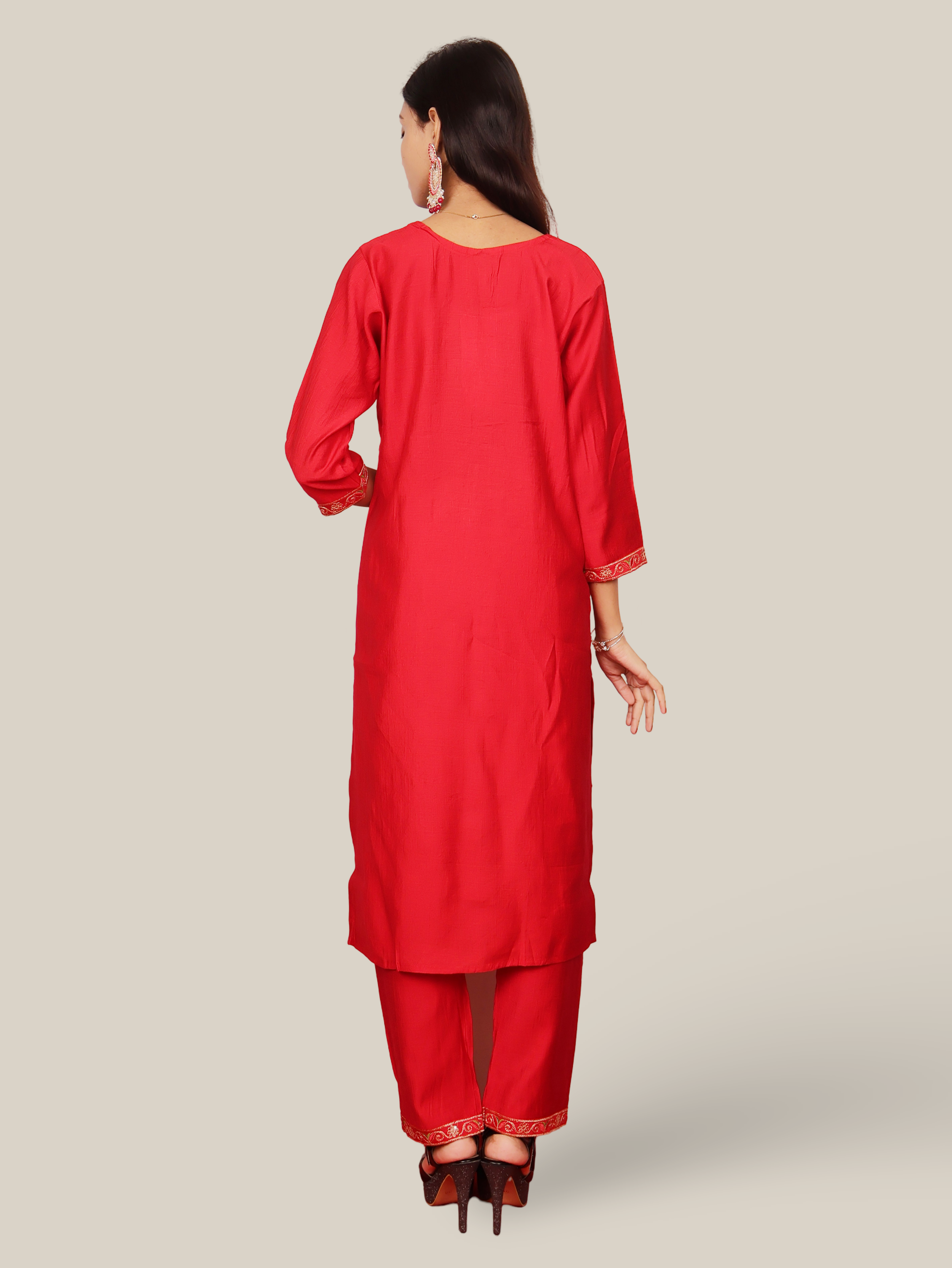 Vatican Silk Embroidered Straight Kurti with Pants and Dupatta