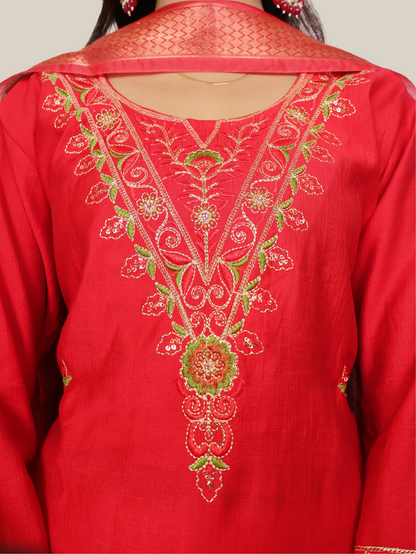 Vatican Silk Embroidered Straight Kurti with Pants and Dupatta