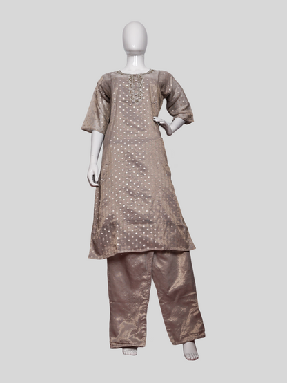 Silk Embroidered Straight Kurti with Pant and Dupatta