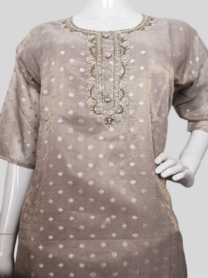 Silk Embroidered Straight Kurti with Pant and Dupatta