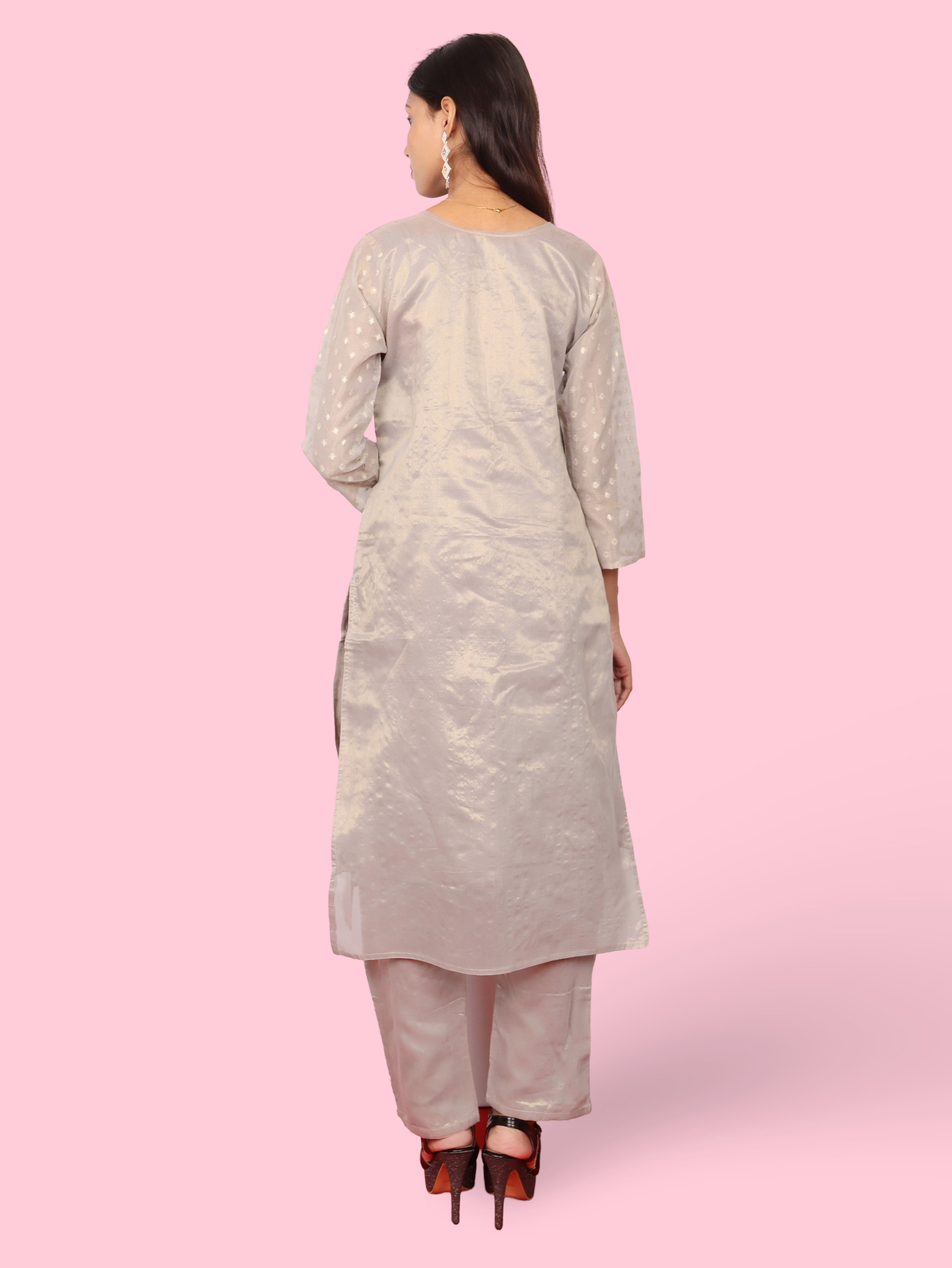 Silk Embroidered Straight Kurti with Pant and Dupatta