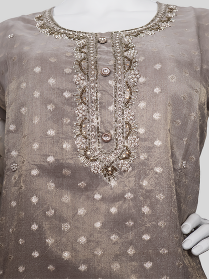 Silk Embroidered Straight Kurti with Pant and Dupatta