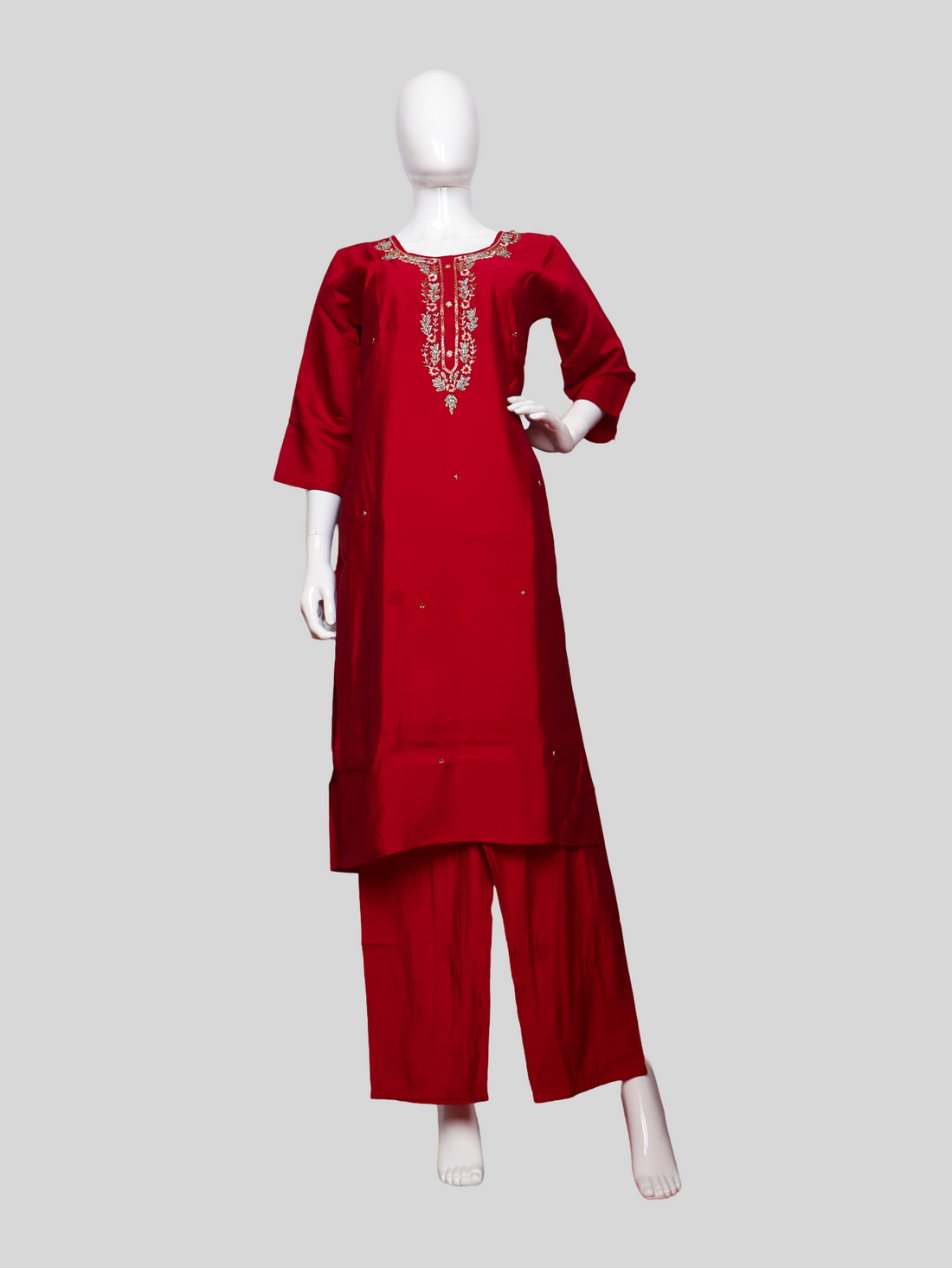 Embroidered Straight Kurta Set with Pant and Dupatta